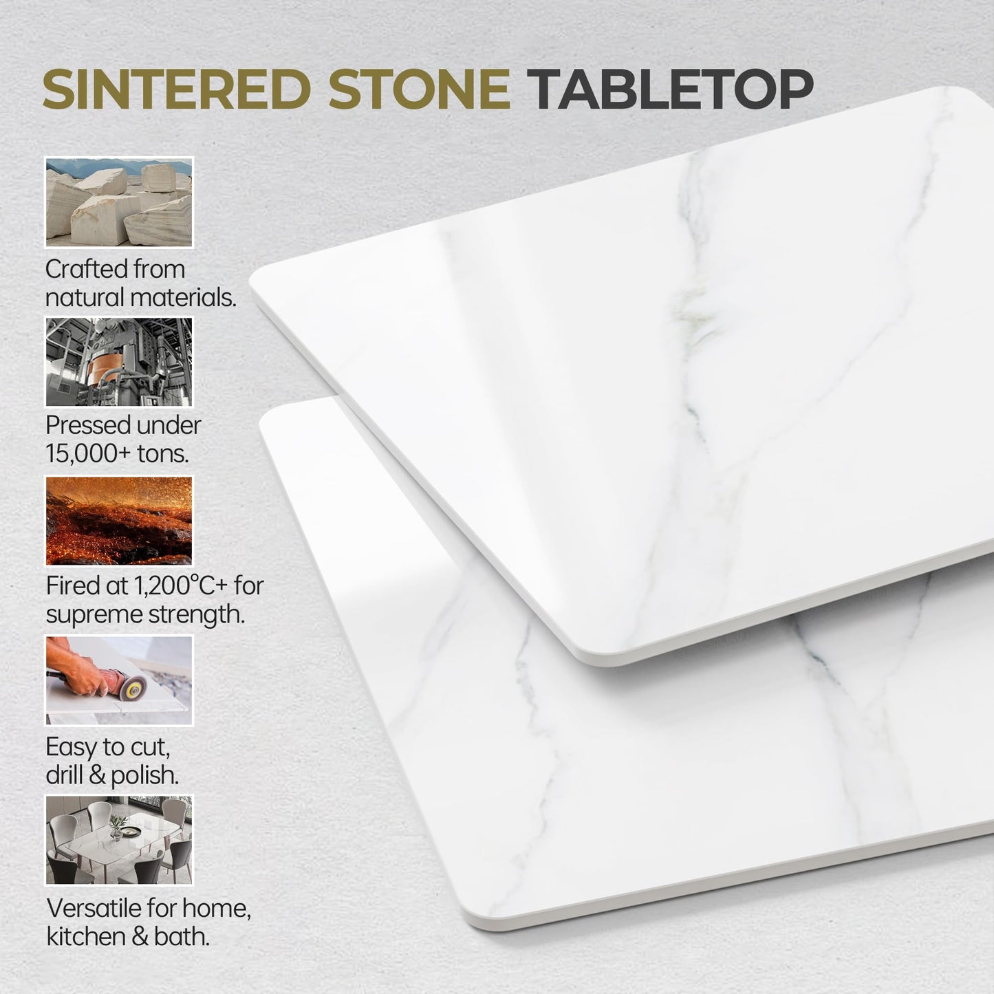 SSTBLEV Square Table Top, 27.5” White Sintered Stone Tabletop, DIY Replacement & Cover Marble Desktop, Scratch & Wear Resistant, Suitable for Indoor & Outdoor