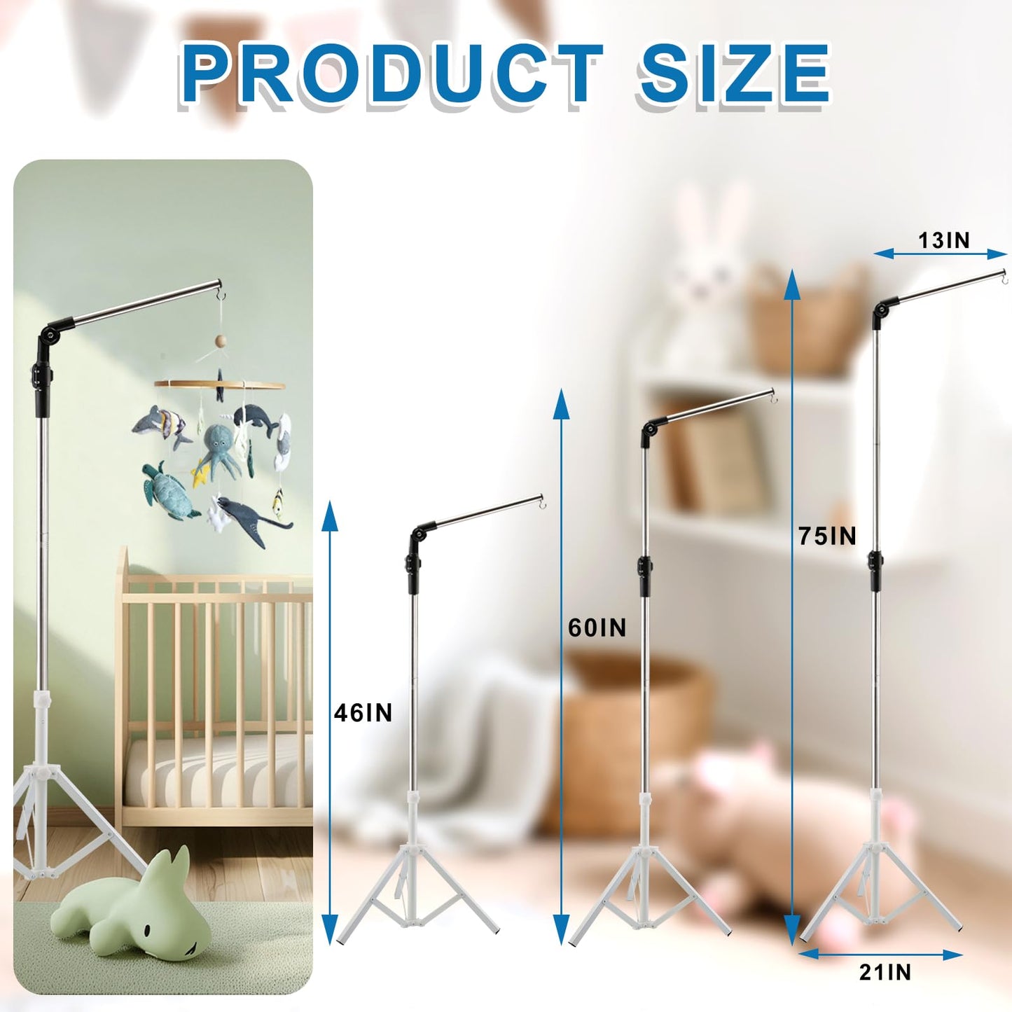 Quynhni Baby Crib Mobile Arm,Mobile Hanger for Crib 56-78" Adjustable Height Top Can Rotate 180° Suitable for Baby Girls Boys Stainless Steel Material Sturdy and Stable Base