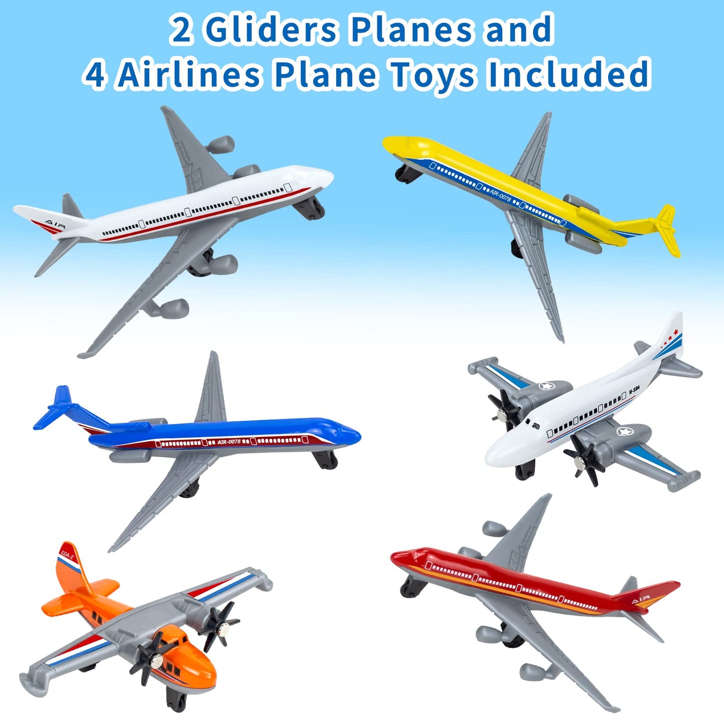 Toy Airplane 6 Pack, Diecast Airplane Toy for Boys Age 3 4-7 8-12, Alloy Planes Model/Glider Planes/Airlines Plane Toys for Kids Birthday Airforce Party Favors