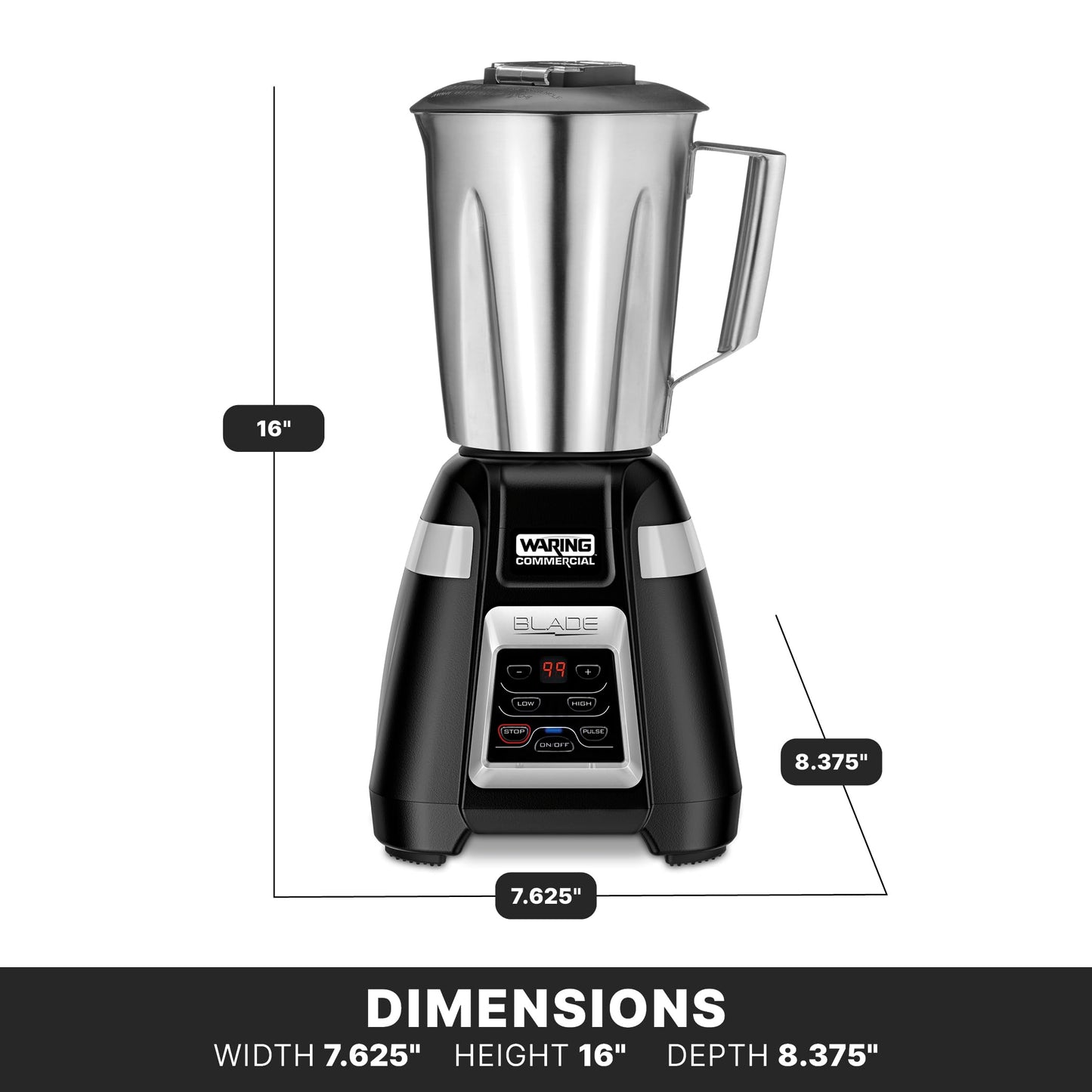 Waring Commercial BB340 Blade 1 HP Blender, 2-Speed Key Pad with Pulse and 99 Second Countdown Timer , 48 oz Stainless Steel Container, 120V, 5-15 Phase Plug
