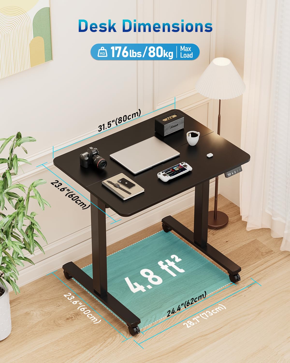 Xyndyx Small Height Adjustable Electric Standing Desk, 31.5" x 23.6" Sit Stand up Desk with Splice Board, Ergonomic Rising Computer Home Office Desk Table with Memory Preset, Black Frame/Black Top