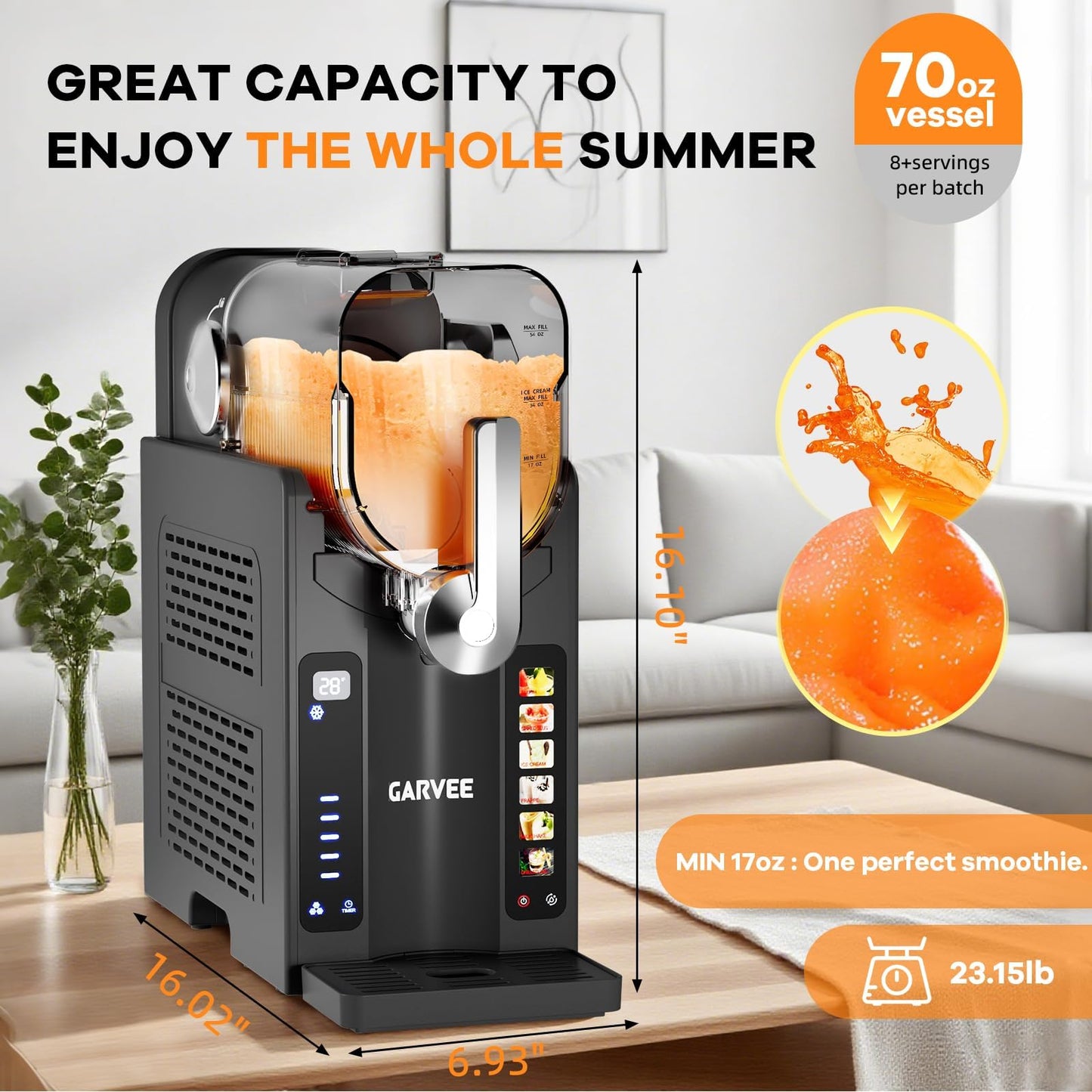 Slushie Machine, No Ice Needed,70 oz Frozen Drink & Soft Serve Ice Cream Machine for Home w/LED Display, One-Touch Reservation & 6 Pre-Set Programs,Auto-Clean for Frozen Margaritas, Frappés
