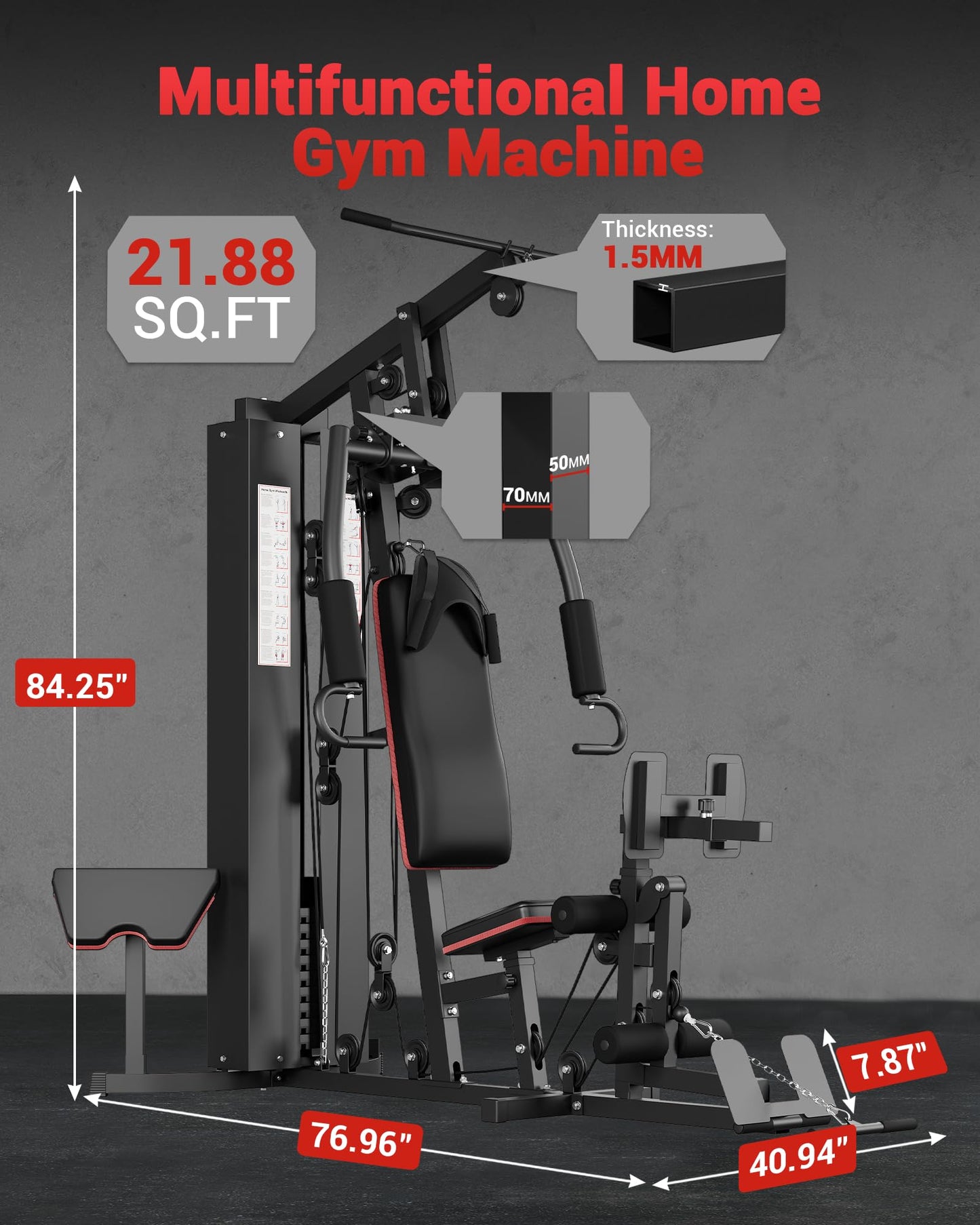 GarveeLife Home Gym Equipment Machine, Full Body Workout Machine with 150 LBS Weight Stack, Multifunctional All in One Exercise Station with Preacher Curl Pad, Leg Developer for Strength Training