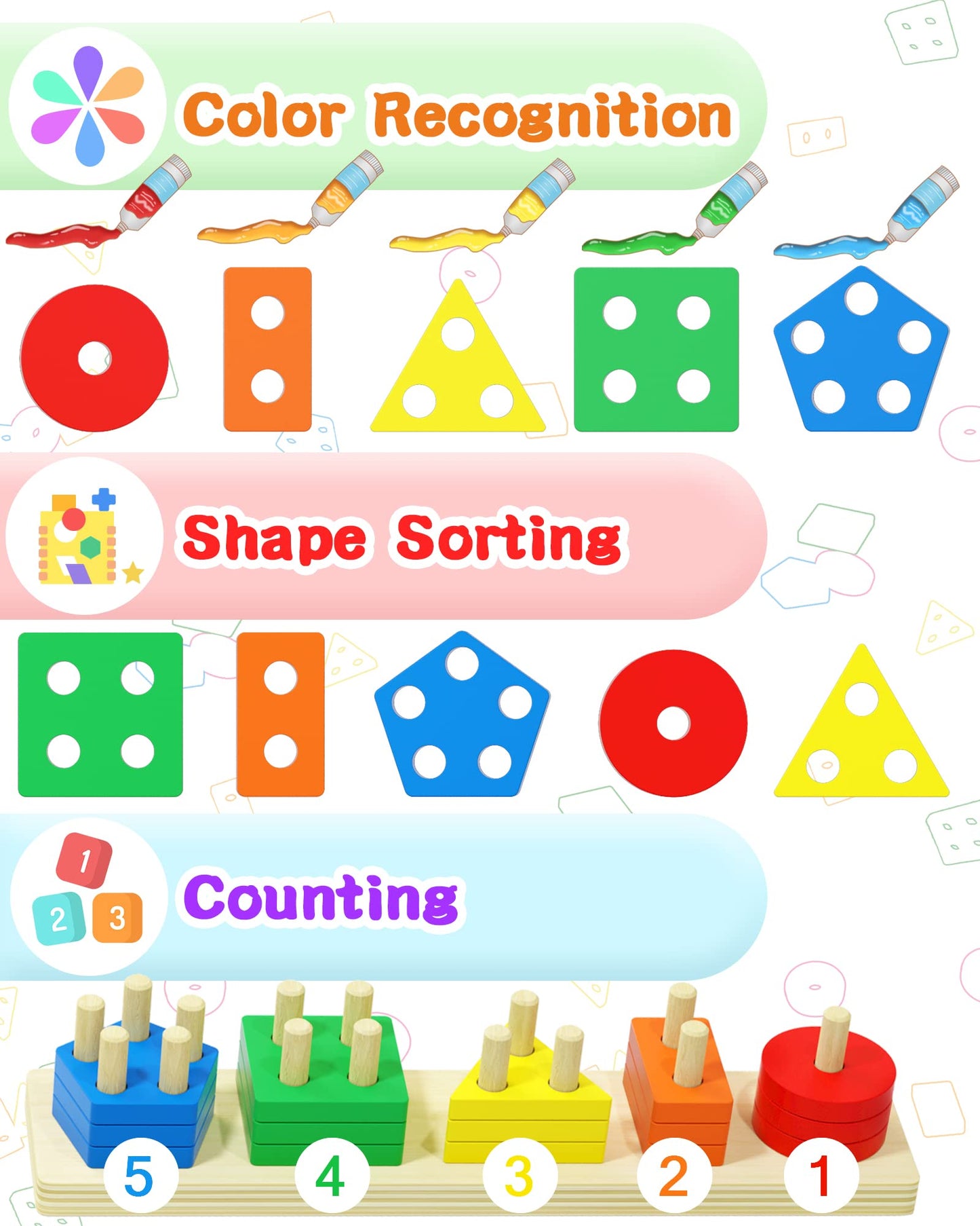 Yetonamr Montessori Toys for 1 2 3 Years Old Boys Girls Birthday Gifts, Wooden Sensory Toys for Ages 2-4 Toddlers Kids Baby, Toddler Learning Toy Activities Puzzles Ages 1-3