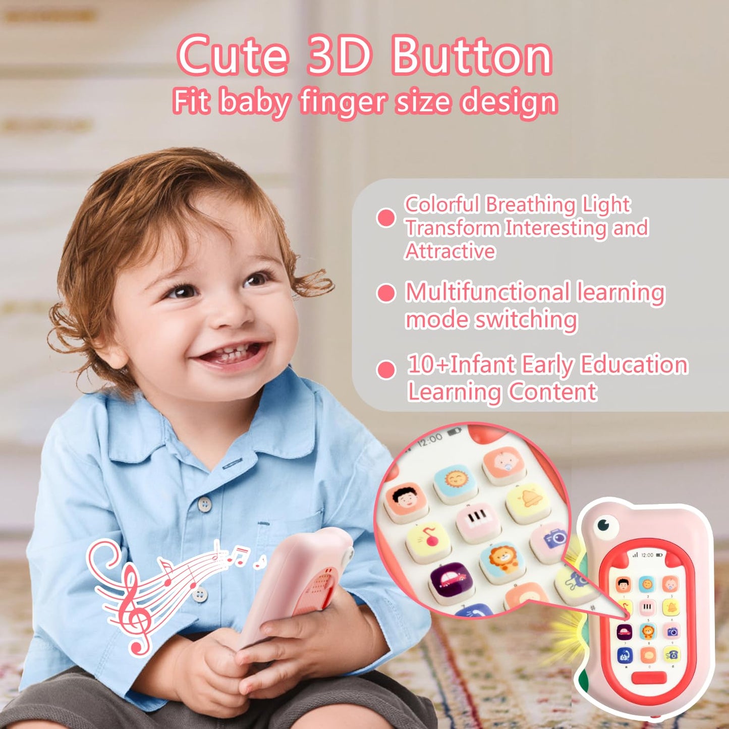 Richgv Toys for Babies 6-12 Months Girls, Dinosaur Baby Phone Toy Baby Girl Gifts with 80+ Sound Effects Color Changing Light 1 Year Old Girl Birthday Gift Stocking Stuffers 6 Months +