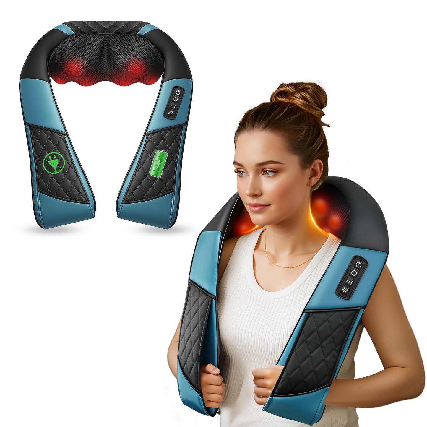 COMFIER Cordless Neck Massager for Pain Relief Deep Tissue, Shiatsu Shoulder Massager with Heat, 3D Kneading Back Massager Pillow, Rechargable & Portable, Car Office,Home Use