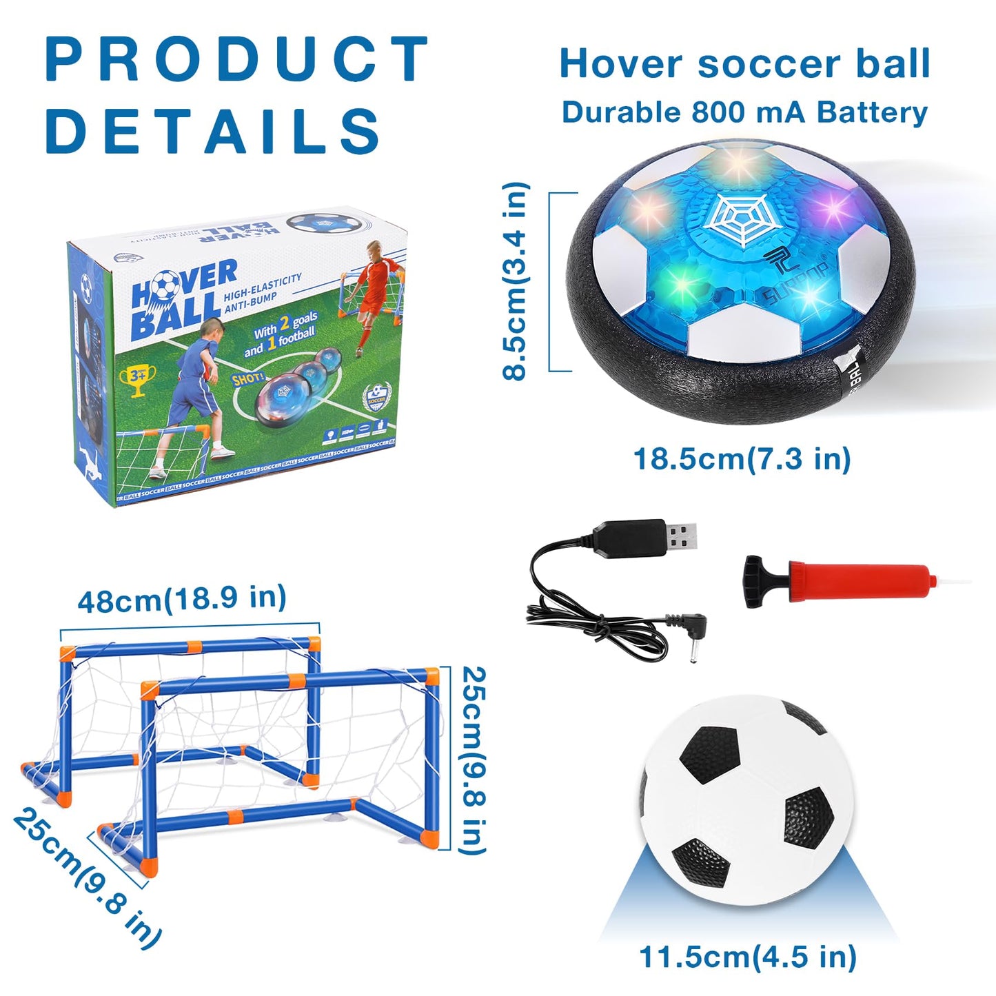 OurHonor Hover Soccer Balls, 2 in1 Hover Football Toy Set with LED Star Night Light USB Rechargeable Bumper Sports Games Gift for Boys Age 6 7 8 9 10 11 12 Christmas Birthday Party Present