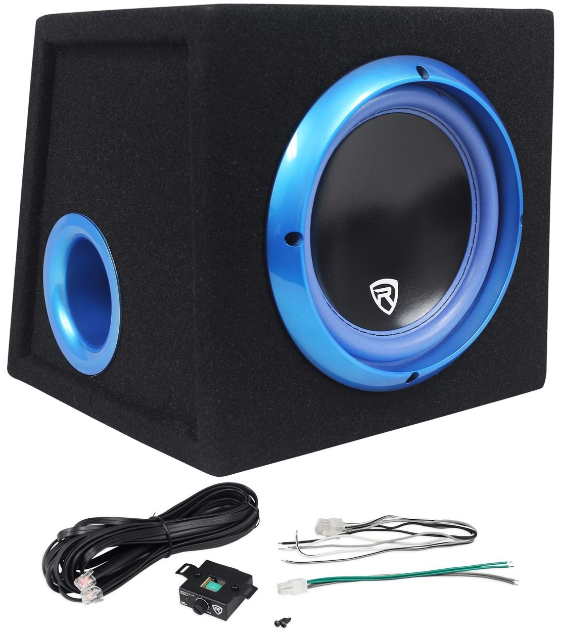 Rockville RVB8.1A 8 Inch 300W Powered Car Subwoofer/Sub Enclosure Box, 4-Ohm, Compact Design, Deep Bass, Wired Bass Remote, for Car Audio Enthusiasts