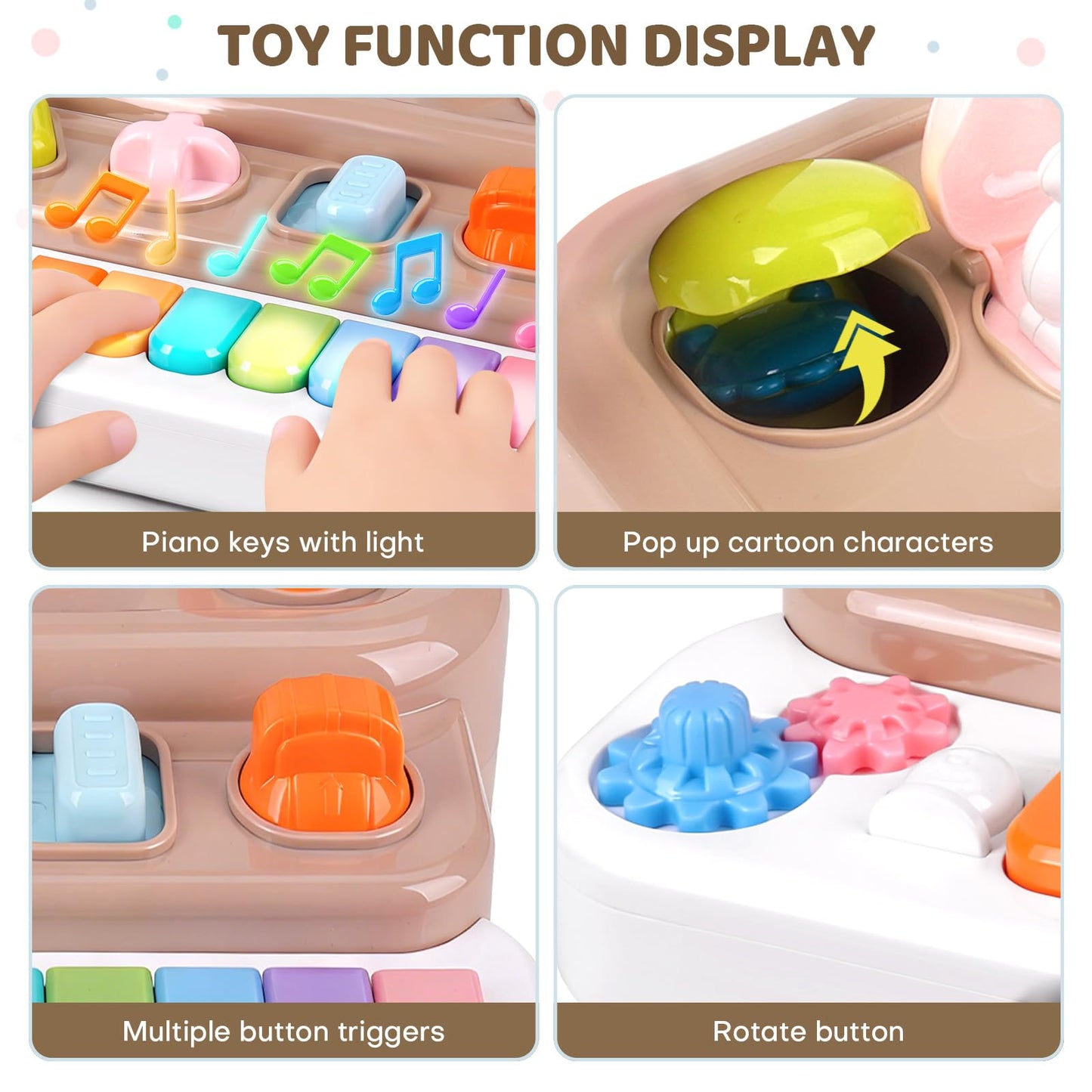 LESSETI Interactive Pop Up Toy with Piano Keyboard - Cause and Effect Animal Toy with Music and Light for Toddlers 1-3, STEM Learning Educational Baby Toys, Birthday Gifts for Boys Girls 6-12 Months