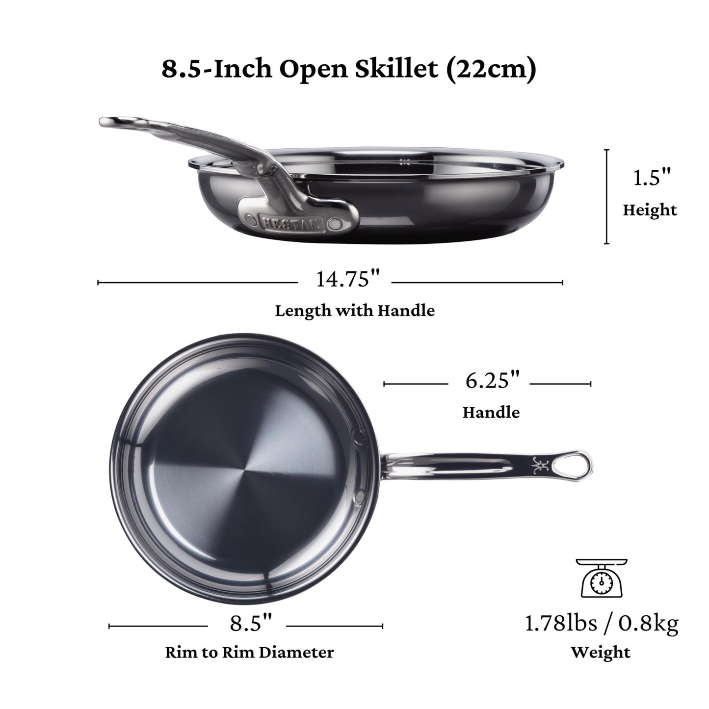Hestan - NanoBond Collection - Titanium Stainless Steel 8.5-Inch Frying Pan - Toxin, PFAS, & Chemical Free Clean Cookware, Induction Cooktop Compatible