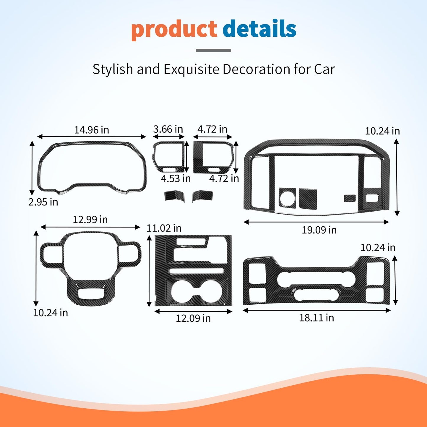 JeCar 12pcs Carbon Fiber Interior Trim Kit for 2021+ Ford F150 Interior Accessories