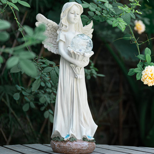 Angel Statue for Garden - 16.3 inches Guardian Solar Garden Statues with Solar Lights, Angel Figurines Gardening Gifts for Mother Grandma Lawn Outdoor Ornaments Figurines for Outdoor Decor