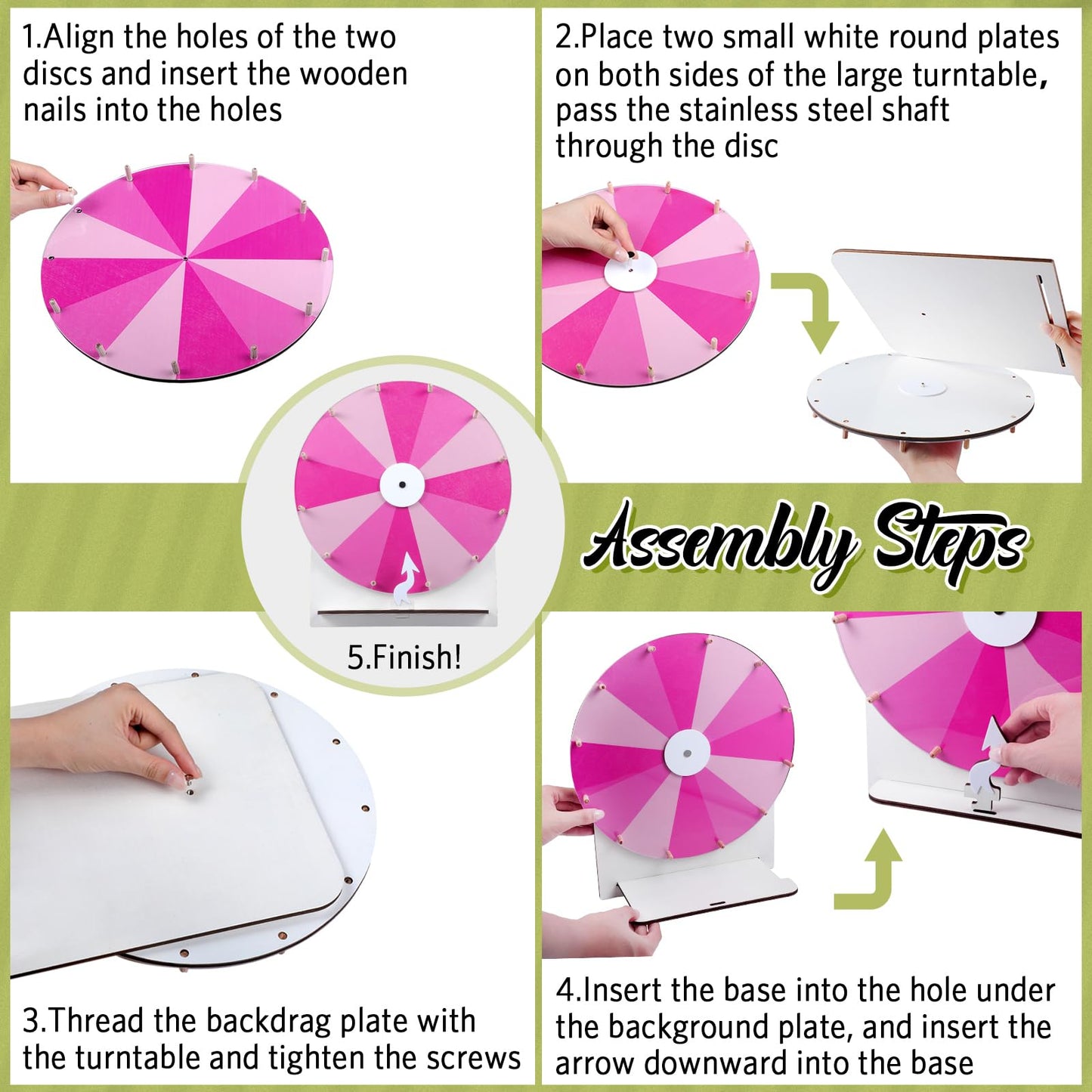 Memorywuu 11.4 Inch Spinning Wheel Erasable Raffle Spin the Wheel Game with Stand and Arrow Wooden Prize Tabletop Spinner Raffle Roulette for Wedding Family Bridal Party Baby Shower Games(Pink)