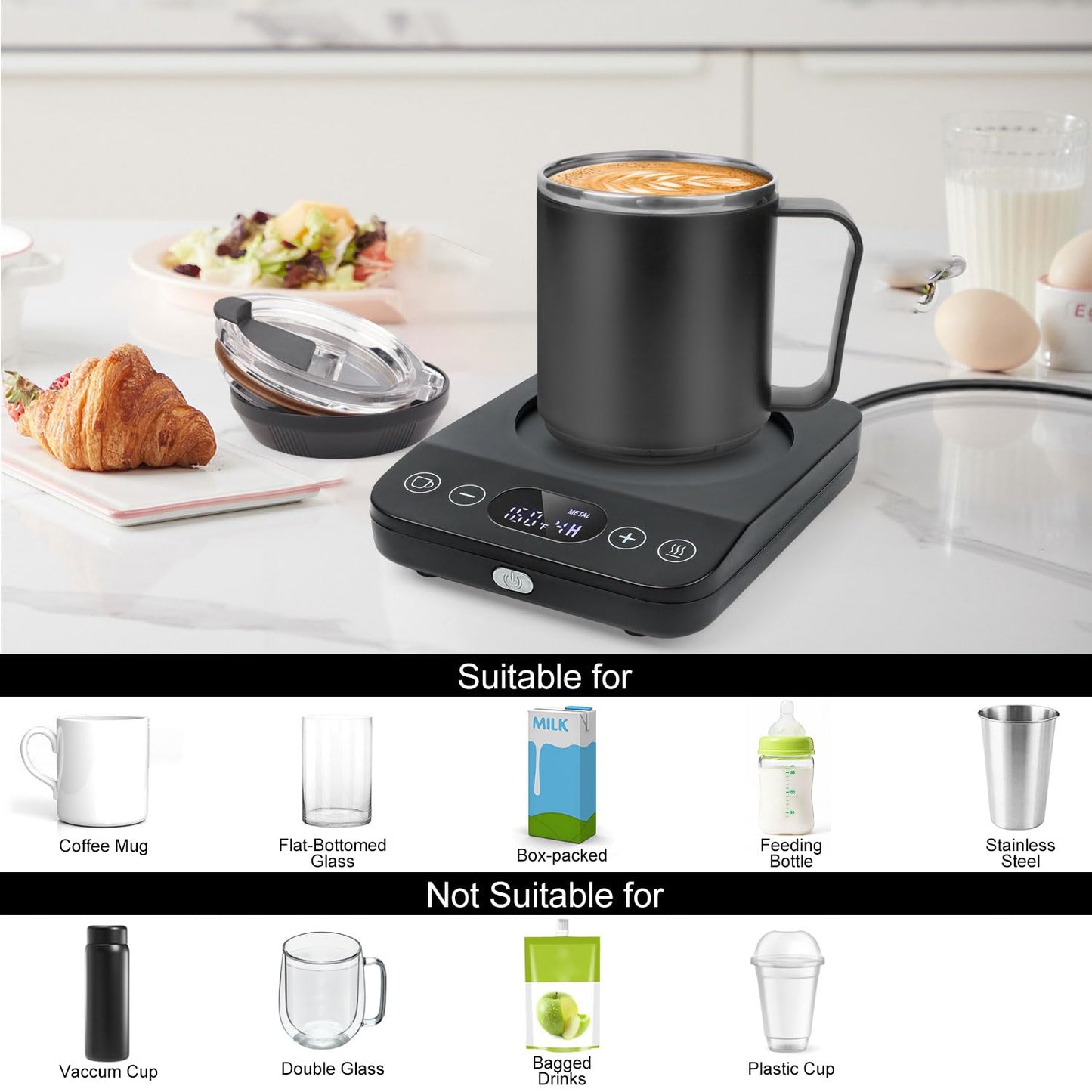 Coffee Mug Warmer & Mug Set, 30W Coffee Cup Warmer with 15.5oz Cup for Desk with Auto Shut Off, Timer Function, Smart Mug Heater for Heating Coffee, Tea, Candle, Beverage, Gifts
