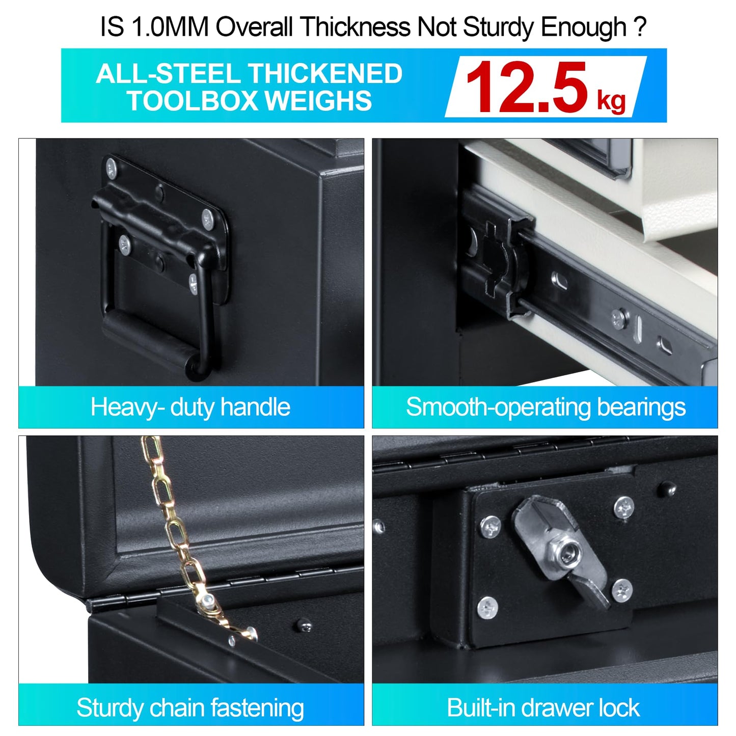 Cityeagle 3 Drawers 22" Portable Metal Tool Box, Heavy Duty Toolbox with Double Locking System & Unique Built-in Drawer Lock, Tool Chest Organizer for Workshop, Garage, DIY Office Storage