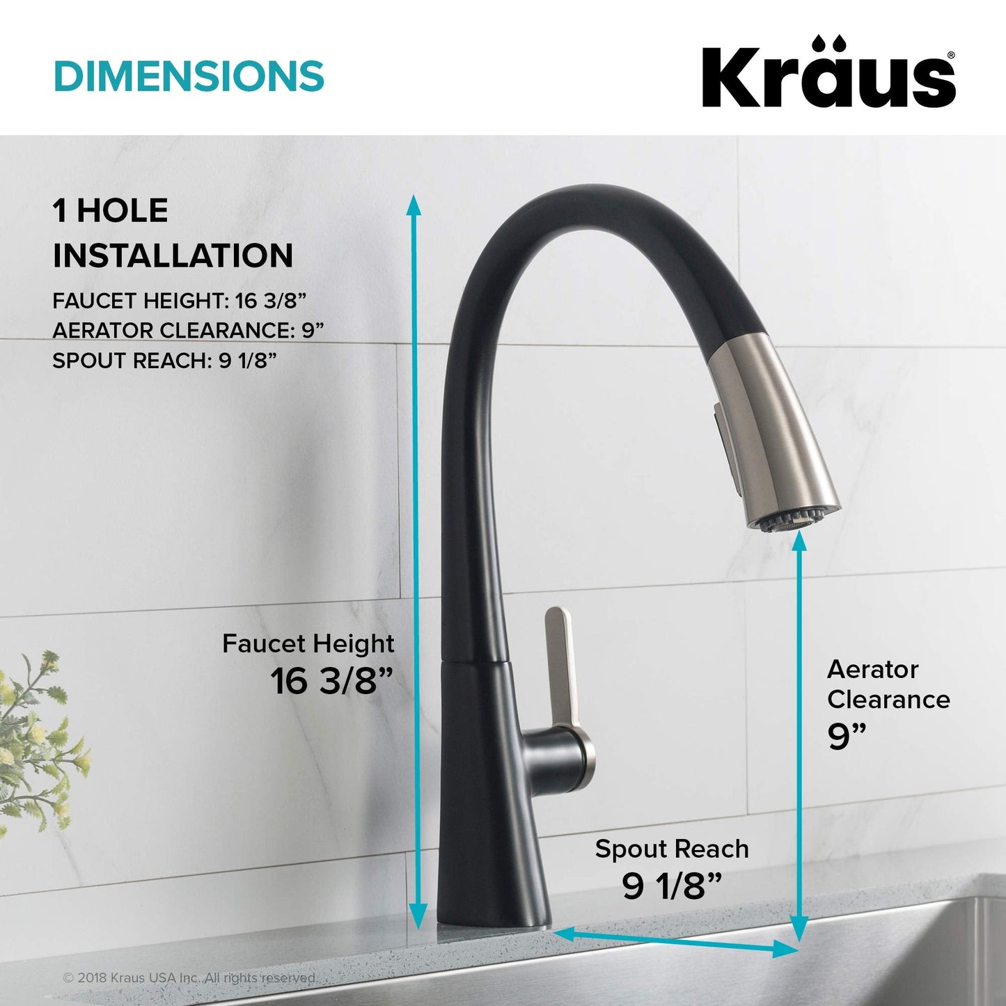 Kraus KPF-1673SFSMB Nolen Dual Function Pull, Faucets for Kitchen Sinks, Single-Handle, 16 3/8 Inch, Spot Free Stainless Steel/Matte Black