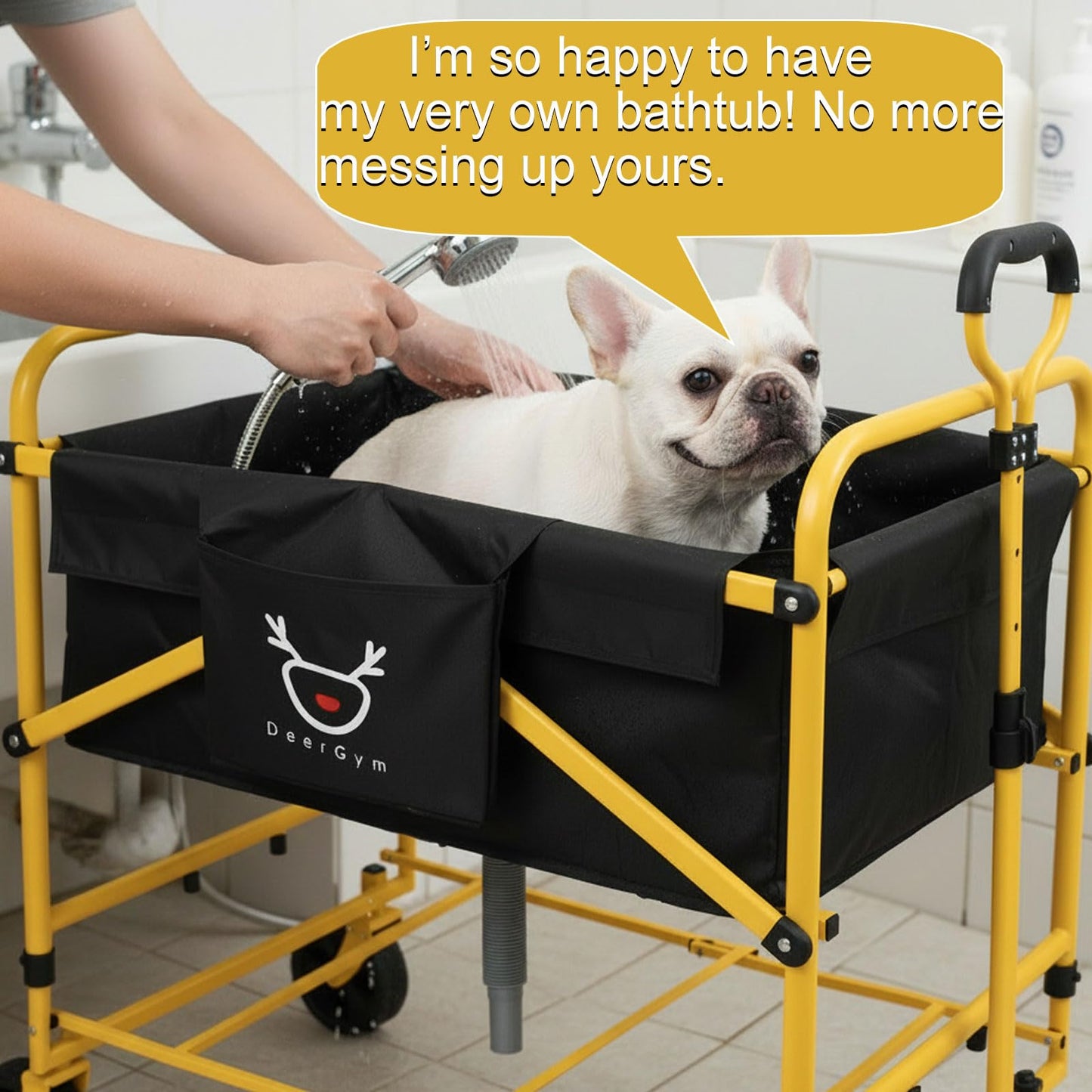 2-in-1 Dog Bathtub and Dog Stroller, Portable Dog Bath and Pet Stroller for Small and Medium Dogs (5-55 lbs) and Cats, Four-Wheel Bathing Cart with Brake