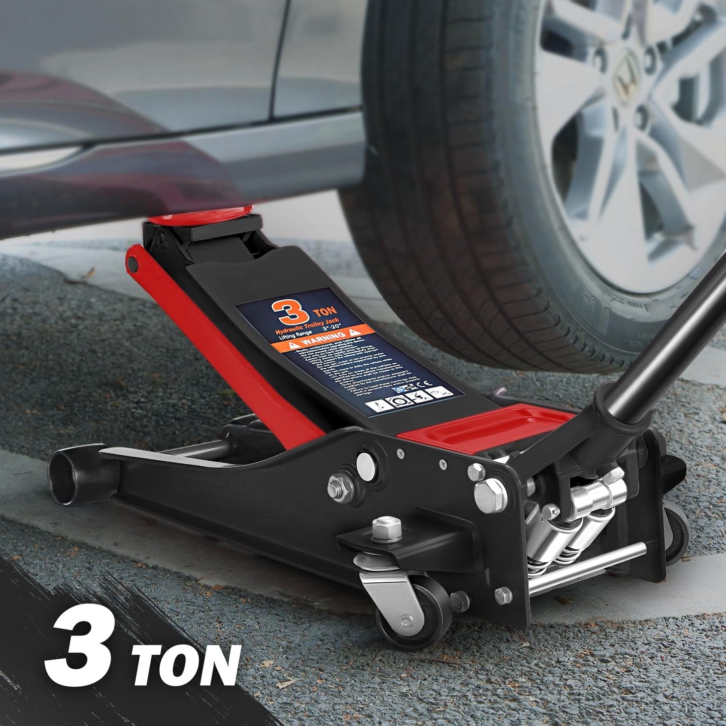 DNA Motoring Floor Jack 3 Ton (6000 lbs) Capacity, Fast Lift Service Jack Low Profile Steel Heavy Duty Hydraulic Car Jack, Lifting Range 3"-20", Black, TOOLS-00475-BK