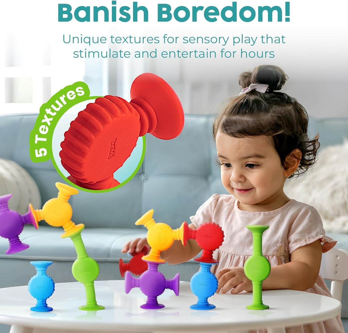 BUNMO Bath Toys Suction - Connect, Build, Create - Toddler Bath Toys - Hours of Fun & Creativity - Fine Motor Skills - Stimulating Sensory Toys - Non-Mouthable Toy - Textured 10 Pack