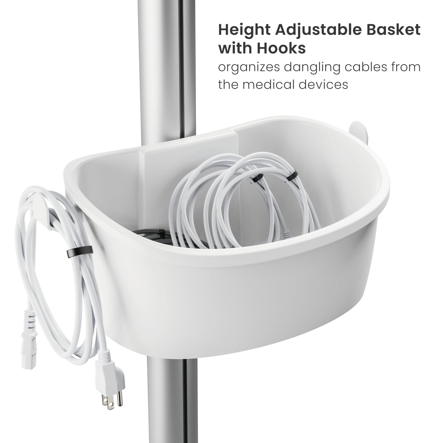 Mount Plus MB-C14 Medical Mobile Trolley with Wheels 33.1"-45.3" Height Adjustable Steel Dental Cart Rolling Ultrasound Lab Cart with 16.3"× 15.1" Large Tabletop | Scanner Holders