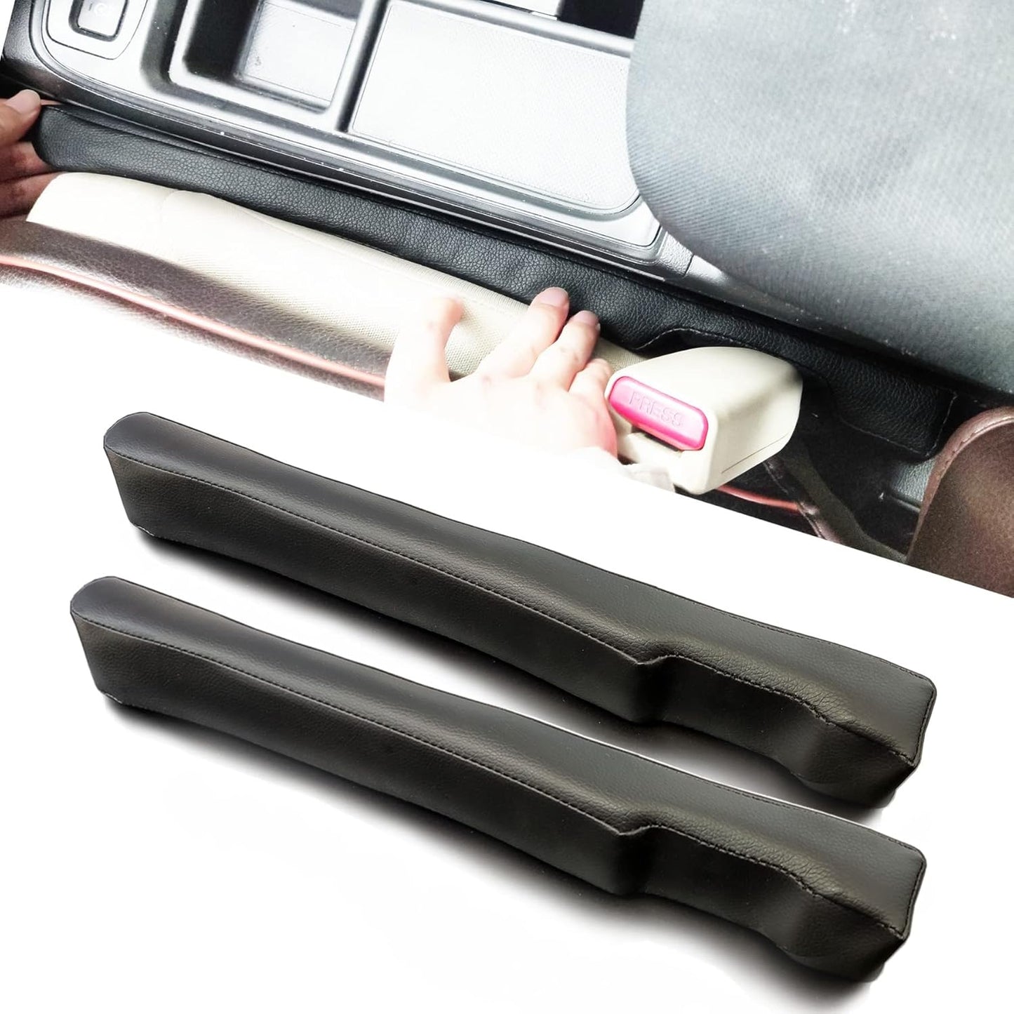 Leather Seat Gap Filler, No Drop Seat Guard Universal for Car SUV, Truck to Fill The Gap Between Seat and Console Black Crevice Plug Drop Blocker Stopper Catcher 2 Pack LB