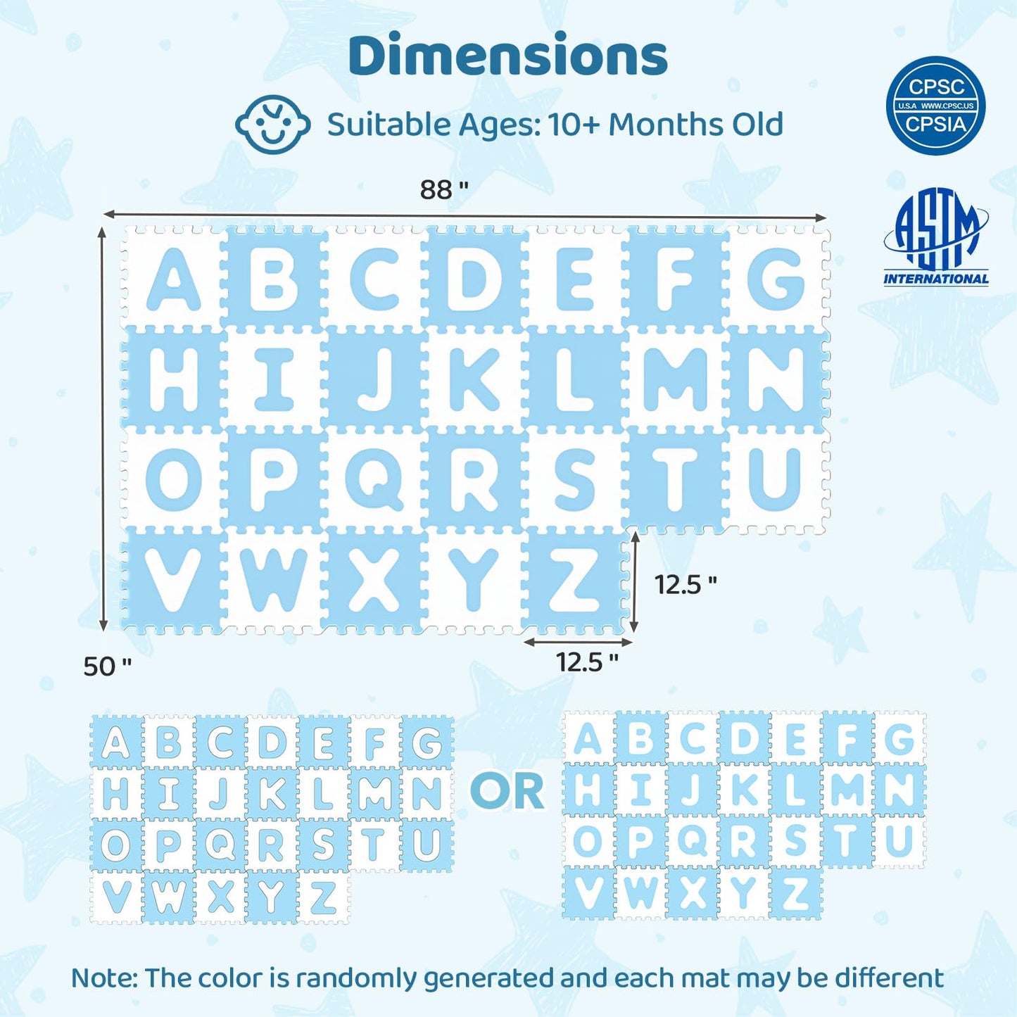 HONEY JOY Foam Floor Tiles for Kids, 12.5” x 12.5” EVA 26-Piece Interlocking Alphabet Puzzle Play Mat, Non-Slip Large Soft Carpet Rug, Easy to Clean, for Baby Crawling Exercise, Playroom (Blue)