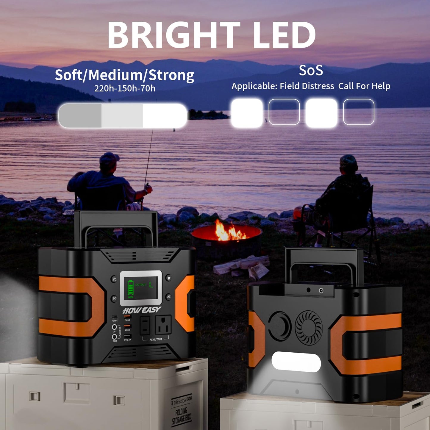 HOWEASY Portable Power Station 300W, 236Wh Solar Generator with Pure Sine Wave 110V AC Output, Backup Lithium Battery with LED Light for Outdoor Camping Travel Home Blackout