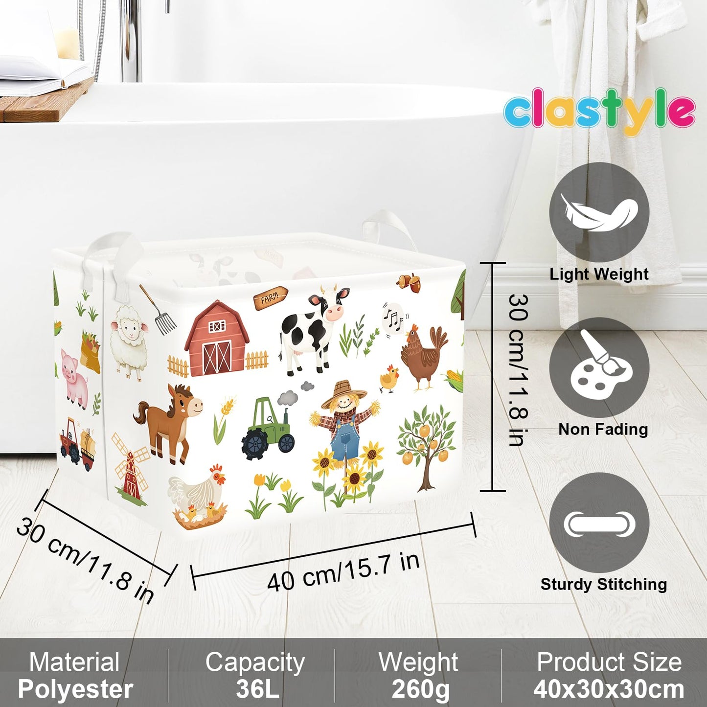 Clastyle Farm Animals Baby Laundry Hamper Leaf Kid Storage Basket Boy Girl Gift Toy Box Collapsible Clothes Organizer Nursery Bin for Bedroom,Sunflowers,40 * 30 * 30 cm