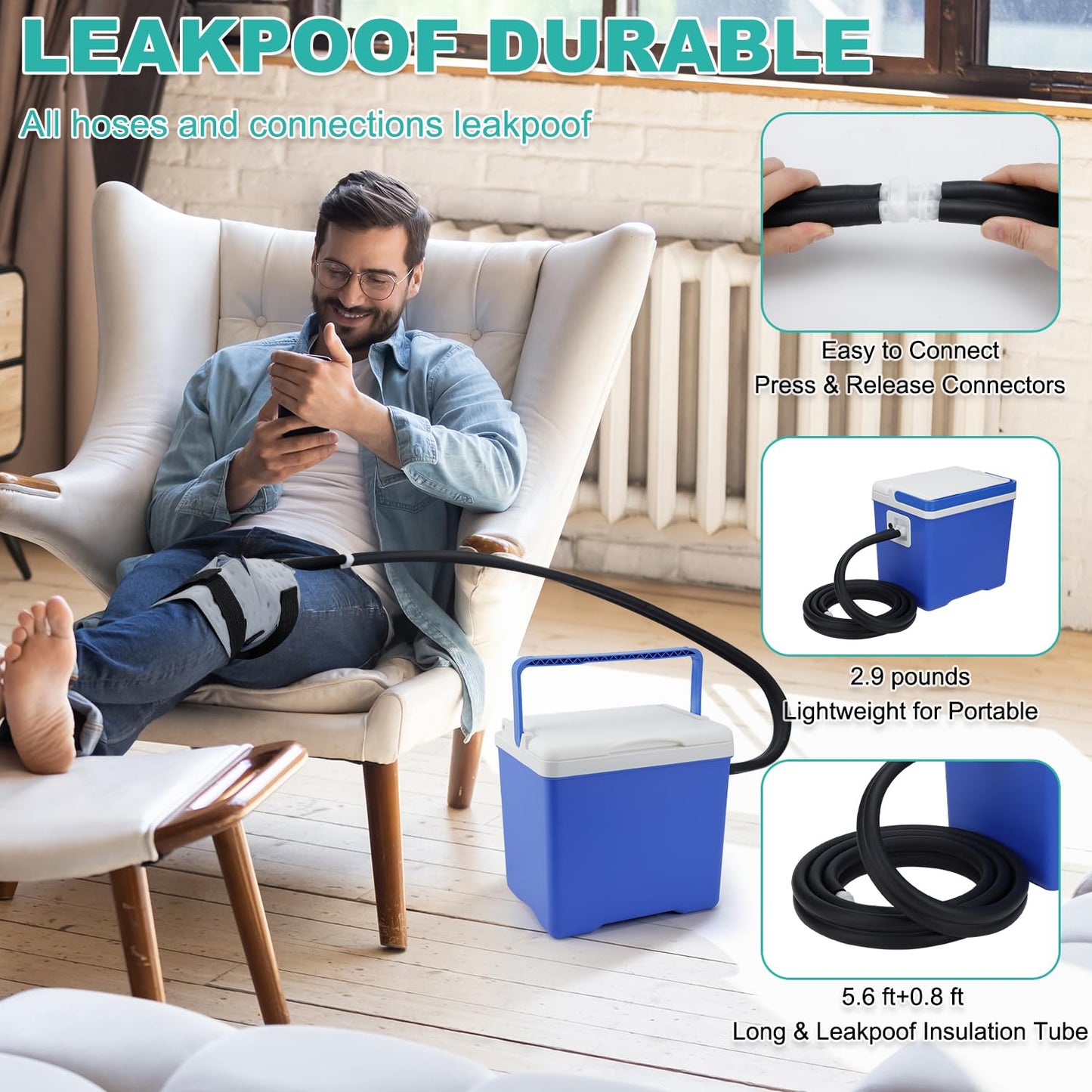 Large Cold Therapy Machine for Knee Replacement – Programmable Ice Machine for After Surgery with Quiet Motor, Leak-Proof & Long-Lasting – Portable Knee Ice Machine for Pain Relief & Swelling