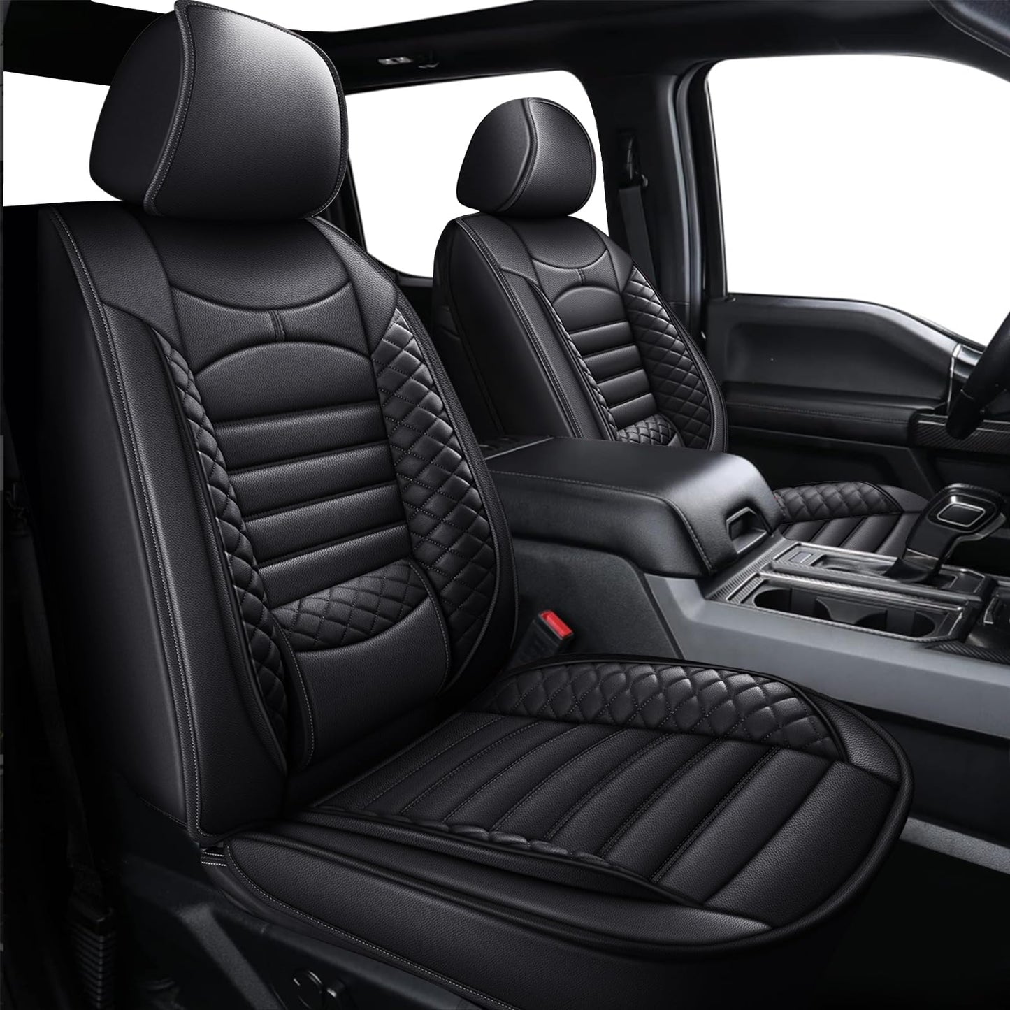 JIAMAOXIN Seat Covers for Ford F150 2009-2024 2025 - F250/F350/F450 2017-2024 2025: 5 Seat Full Set Faux Leather Truck Seat Covers Car Cushion (Black)