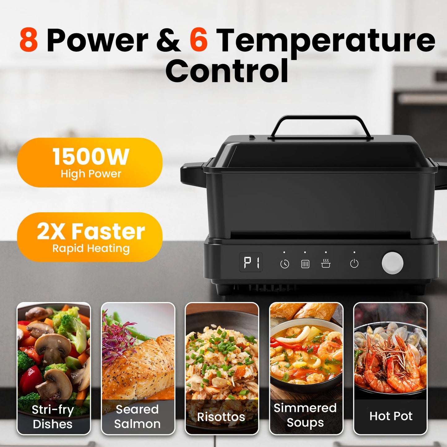 olayks. Induction Cooktop, Portable Induction Cooktop with 8L Cast Iron Cooking Pot and Cast Iron Pan& Travel Steamer for Clothes, Fashion Portable Handheld Garment Steamer for Clothes