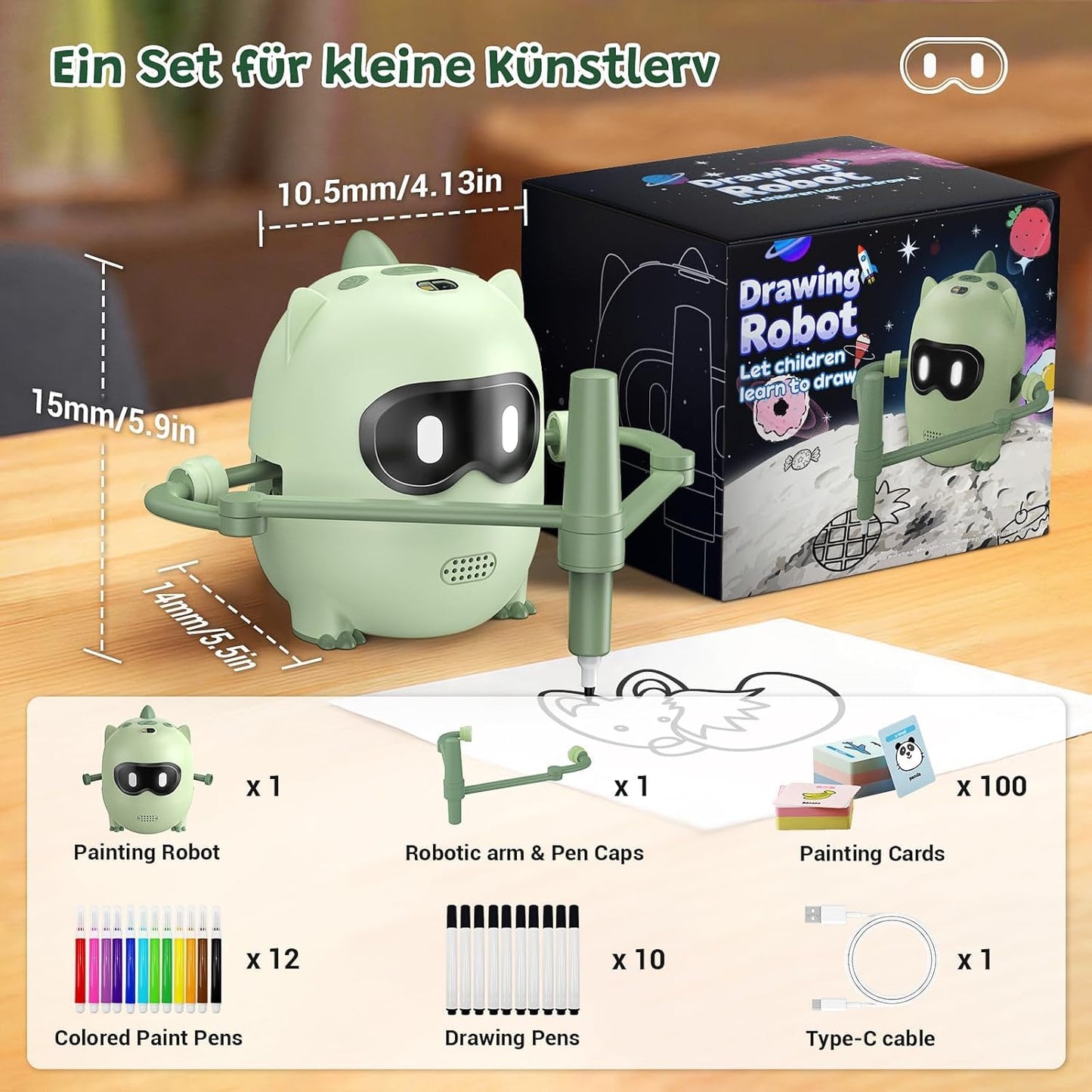 Drawing Robot for Kids, Montessori Drawing Robot with 100 Cards & 22 Pens, Music & Voice Guidance, Educational Interactive Learning Toys for Boys & Girls Ages 3-8, Birthday Party