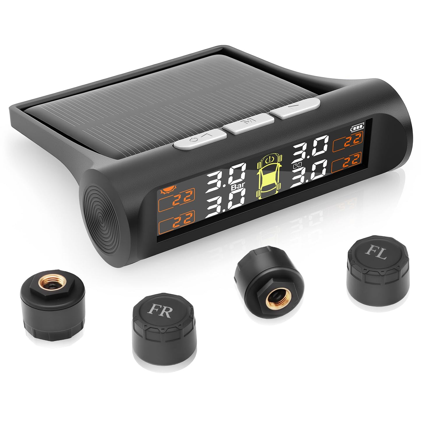 Avutrel Tire Pressure Monitoring System,TPMS with Solar Charging&USB Charging,5Alarm Modes, Real Time Monitoring Pressure and Temperature, Auto& Color Display Screens,Suitable for 4 Wheeled Vehicles