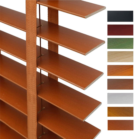 Wood Blinds for Indoor Windows, 2" Slats Faux Wooden Blinds, 22" 30" 35" 40" 42'' 46'' 48'' 50" 55" 66" 70" 75" Blackout Horizontal Window Shades, Cordless Privacy Blind for Bedroom,Living Room(Brown)