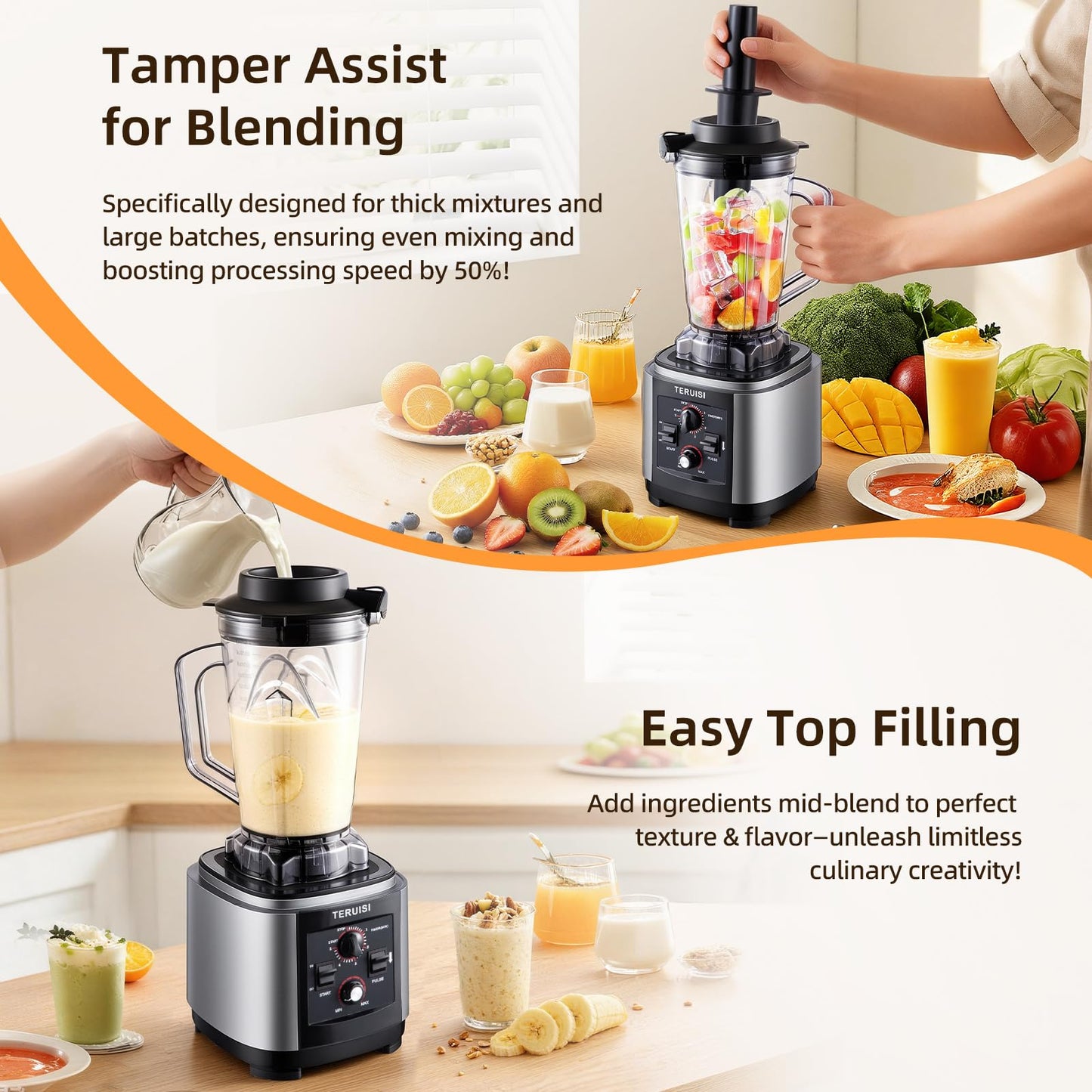 TERUISI 140 Oz / 4 L Commercial Blender, Professional Large Blender with Adjustable Speed & Timer Functions, 2200W High Powered Blenders with 23000RPM for Kitchen Shakes, Smoothies, Peree, Crush Ice