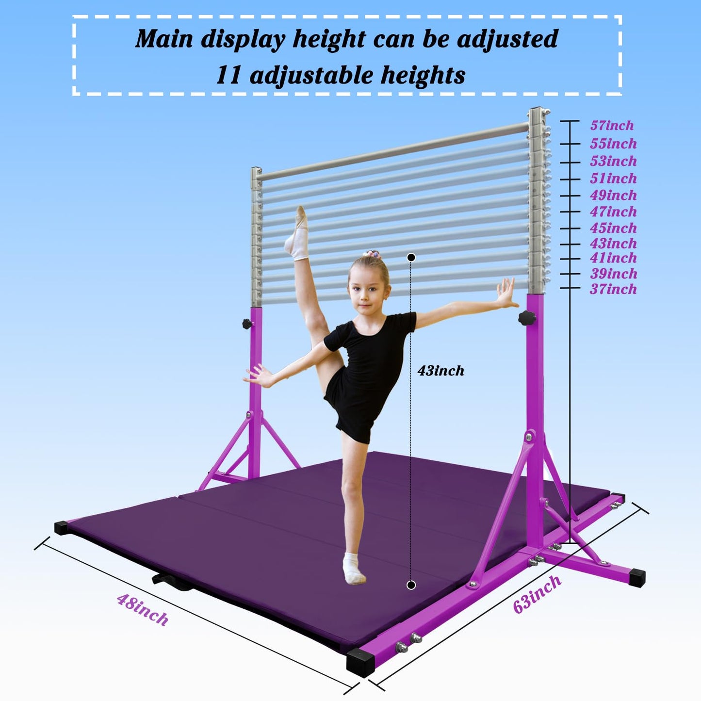JC-ATHLETICS Gymnastics Kip Bar for Kid and Teenage Ages 3-18, 5.2FT Base Length, Adjustable Height from 3FT to 4.8 FT Height,Foldable Gymnastic Training Equipment for Home and Club Use