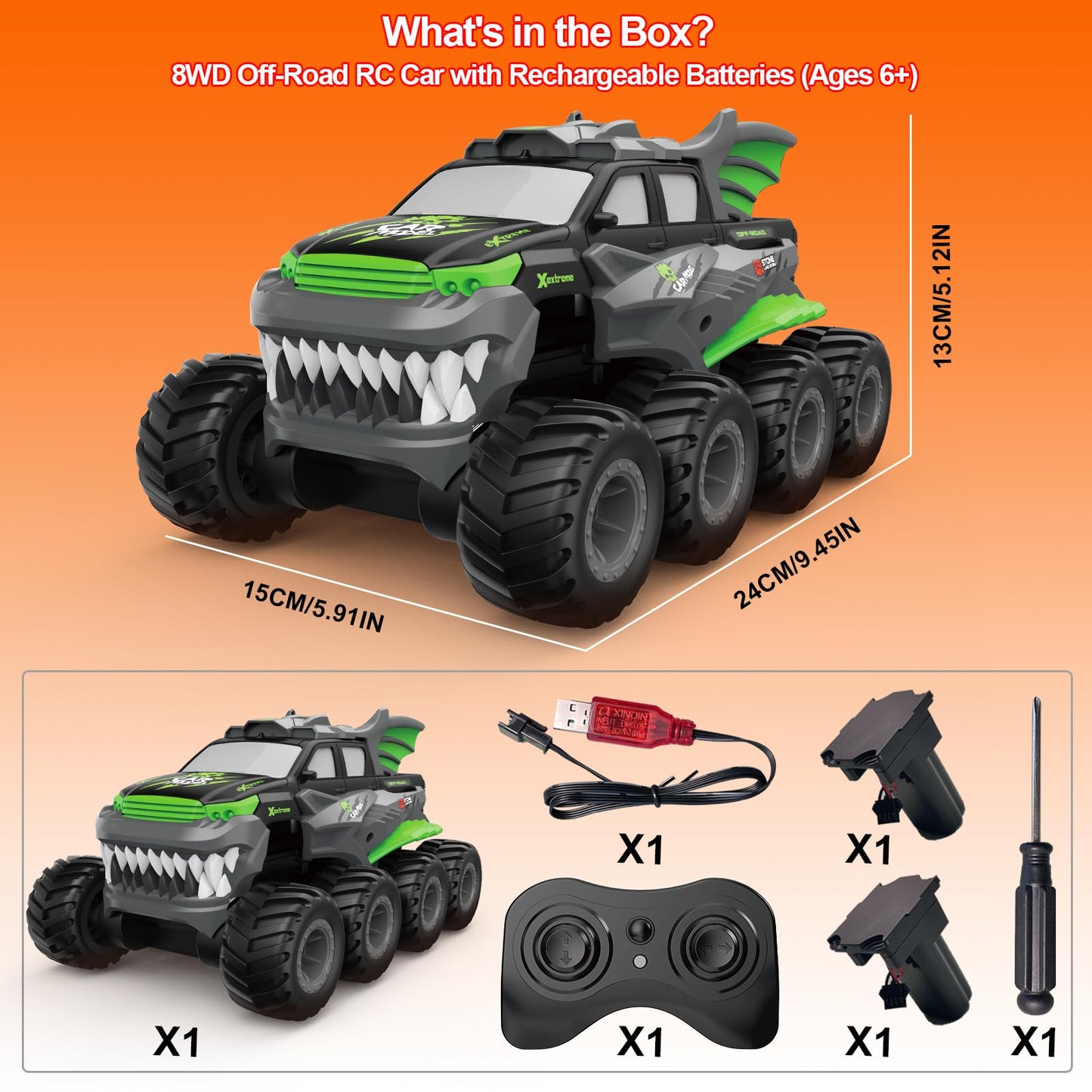 UFULMN Amphibious Remote Control Car 8WD RC Monster Truck with 2 Rechargeable Batteries for Boys Age 8-12 Offroad Waterproof RC Pickup All Terrain RC Drift Cars Beach Pool Toys Gifts for Kids Green