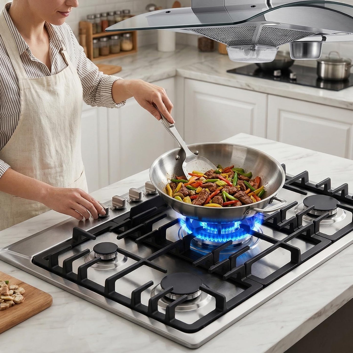 Kyerbaino Gas Cooktop 30 Inch, Stainless Steel 5 Burners Gas Stovetop Built-in LPG/NG Convertible Gas Cooktop Dual Fuel Sealed Gas Stove