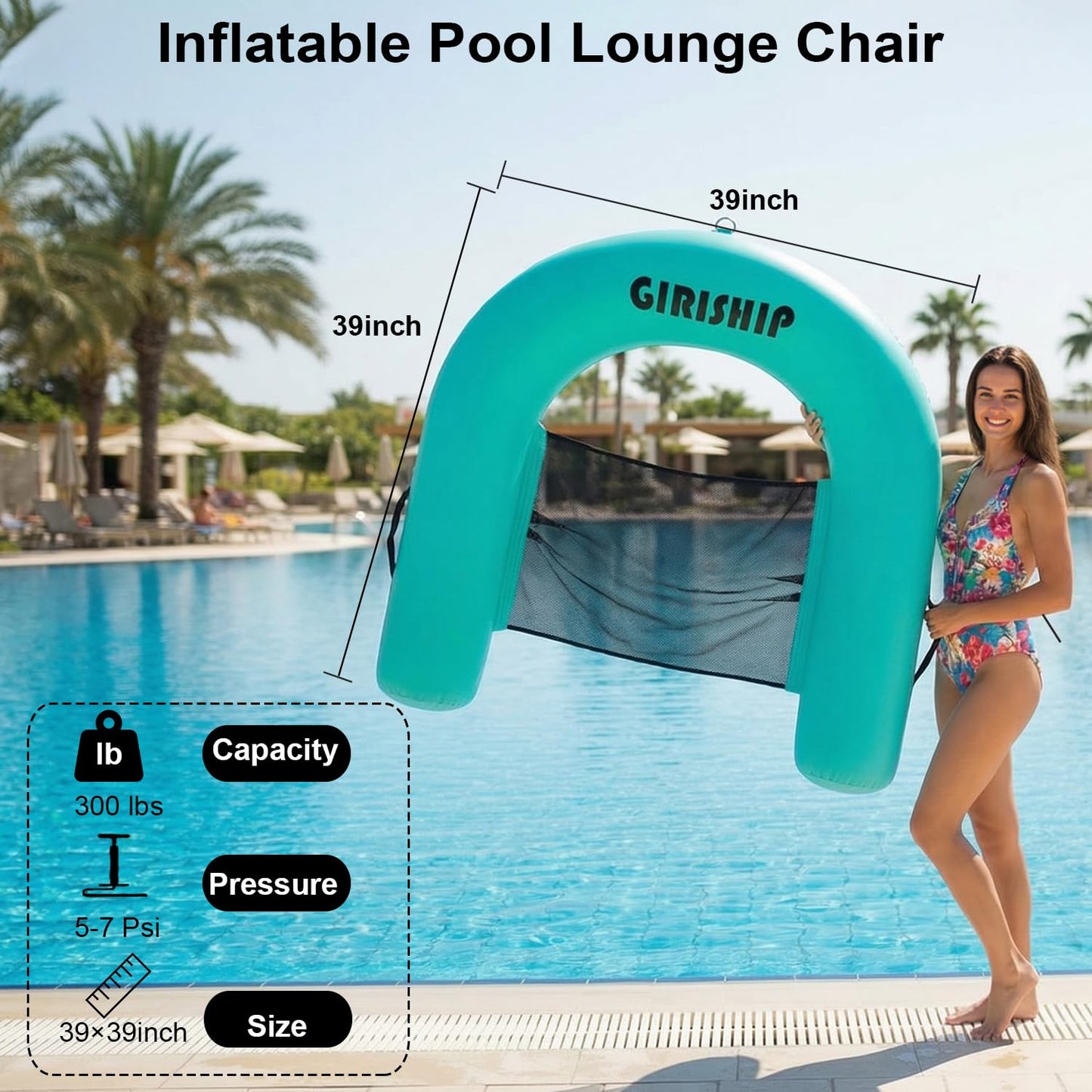 GIRISHIP Inflatable Pool Floats Chair Adult Floating Pool Chair Lake Floats for Adults Floating Heavy Duty Pool Lounger Pool Float for River Beach（1 Pack）