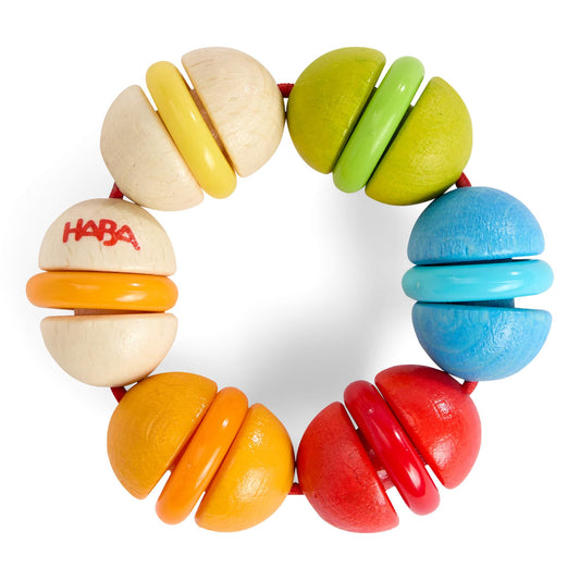 HABA Rainbow Rattle Grasping & Baby Teether – Colorful Sensory Toys for Babies with Gentle Sound and Safe Finish for 6 Months+
