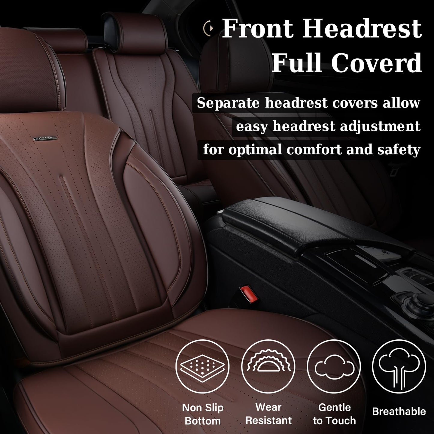 Coverado Front and Back Car Seat Covers, Leather Seat Cover for Cars, Automotive Seat Cover Full Set, Waterproof Universal Seat Cover, Luxury Car Seat Protector Seat Cushion Fit Most Cars, Coffee