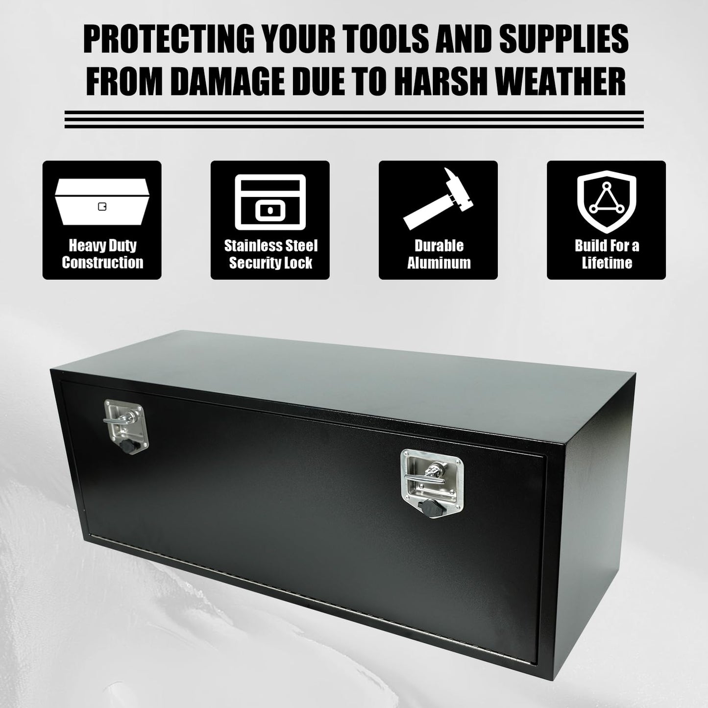 confote Black Steel Underbody Truck Tool Box with T-Handle Lock,Heavy Duty Truck Tool Box Truck Storage Organizer Tool Box Chest For Storage Smooth Surface,Waterproof-48"x 18"x 18" inch