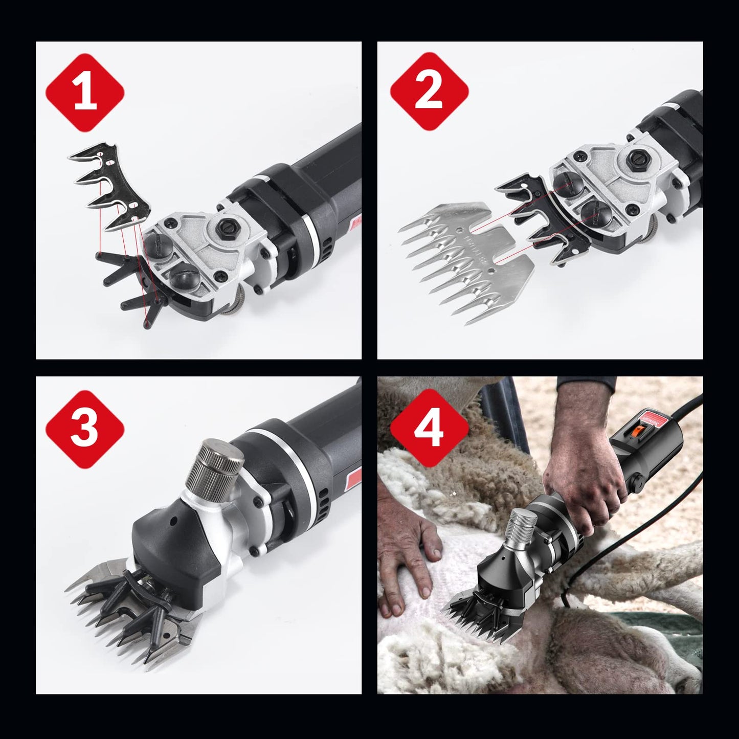 SENCAN Sheep Clippers, 750W Farm Livestock Grooming Kit for Equine, Goat, Pony, Cattle and Large Thick Coat Animals (6 speeds, with 2 Blades)