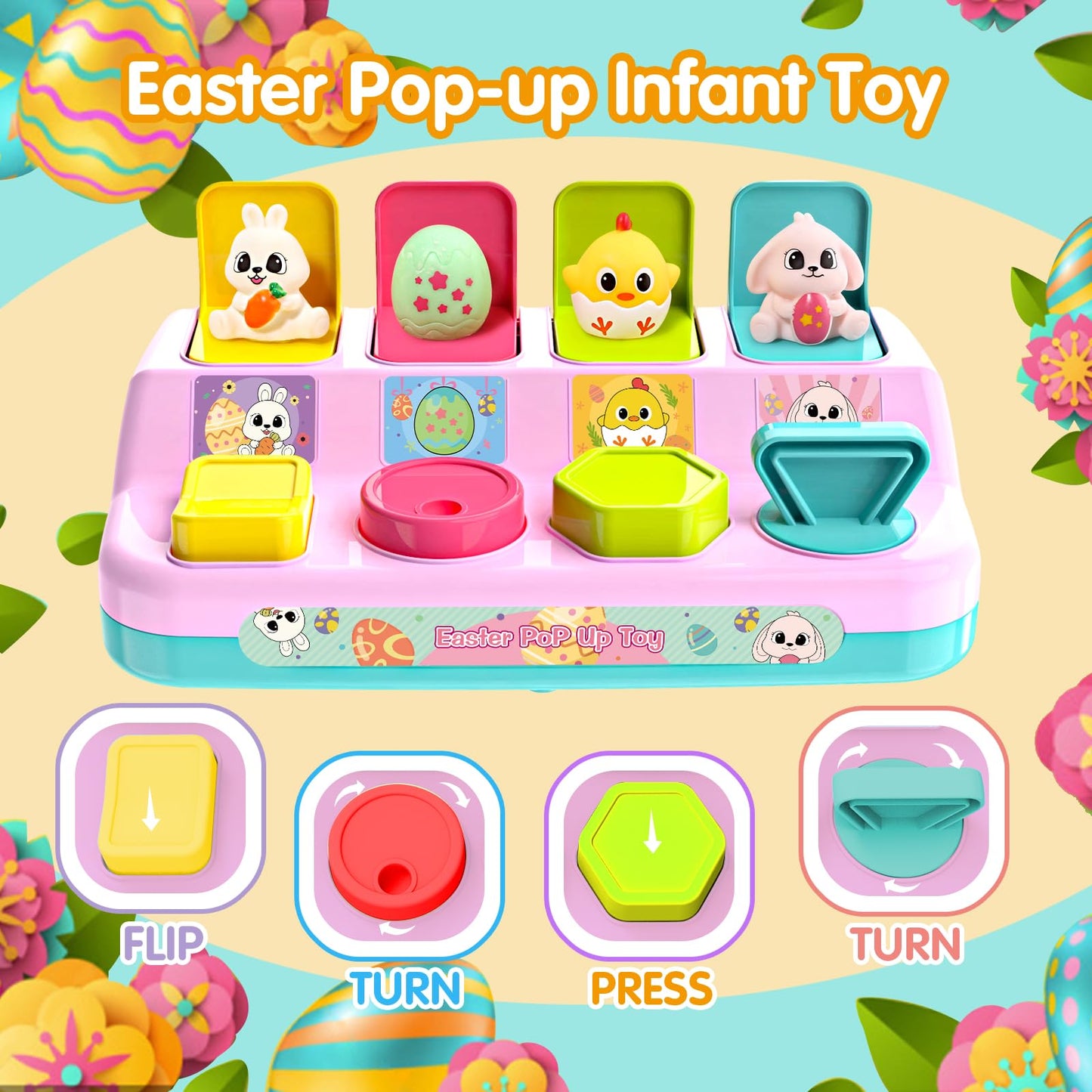 Letapapa Interactive Pop Up Toys for Toddlers, Toddler Easter Toys Easter Basket Stuffers, Montessori Cause and Effect Toy Gifts for Baby Early Learning, Baby Toys for Boys Girls Age18 Months+(Pink)