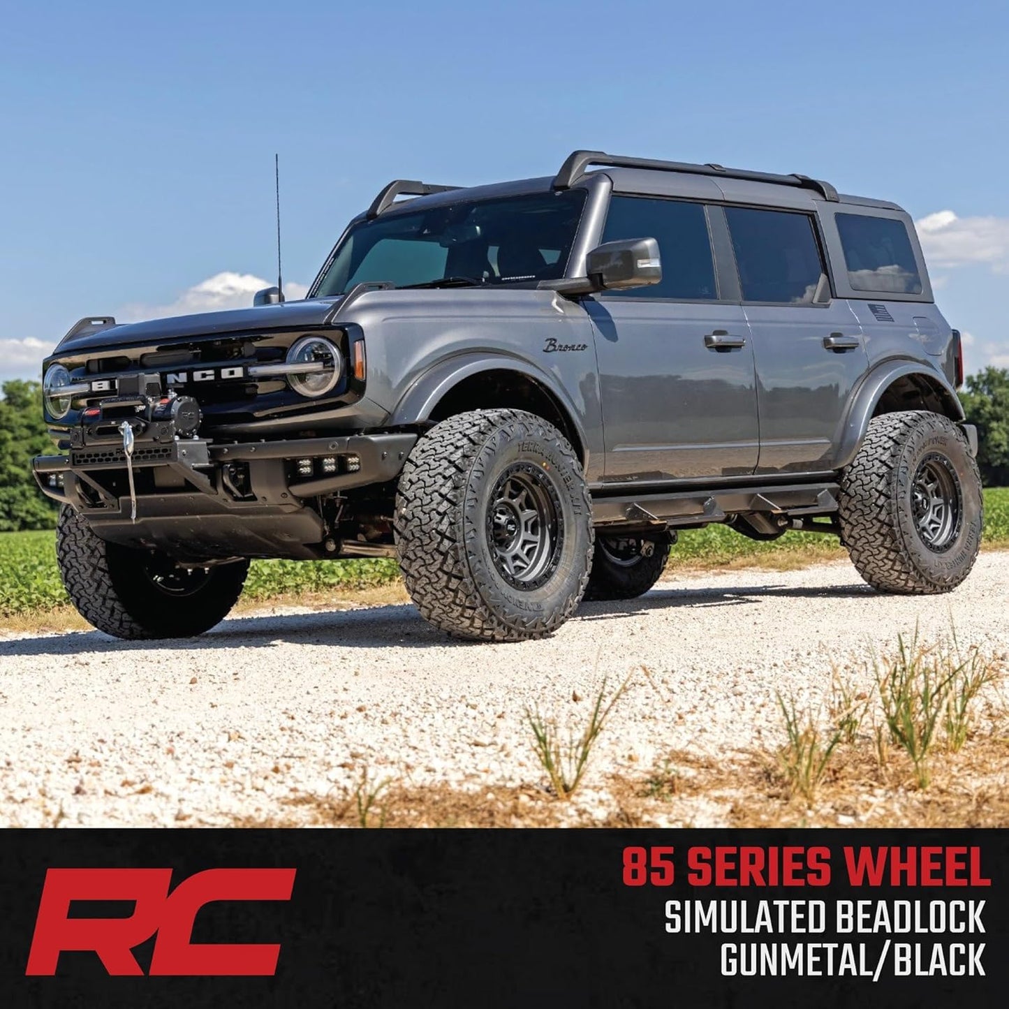 Rough Country 85 Series 17x9 Wheel - 8x170mm, 12mm Offset, Gunmetal Gray with Black Simulated Beadlock, One-Piece Aluminum Off-Road Wheel
