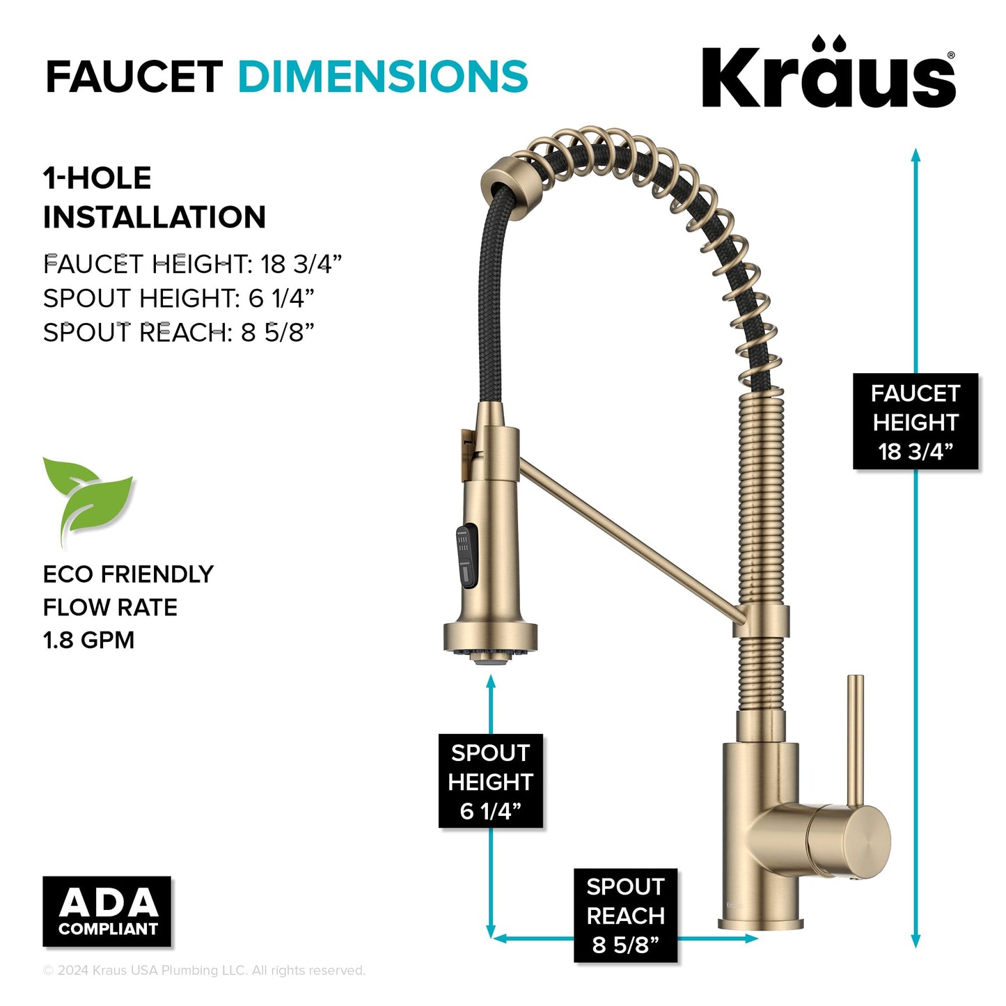 KRAUS Bolden Commercial Style 2-Function Single Handle Pull Down Kitchen Faucet in Spot-Free Antique Champagne Bronze, KPF-1610SFACB