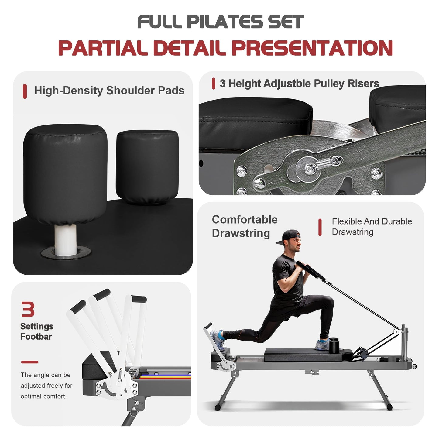 Casaphoria 87'' Professional Pilates Reformer, Foldable Pilates Machine for Home Studio, Includes Reformer Board and Springs, Max Capacity 395 lbs(Black)