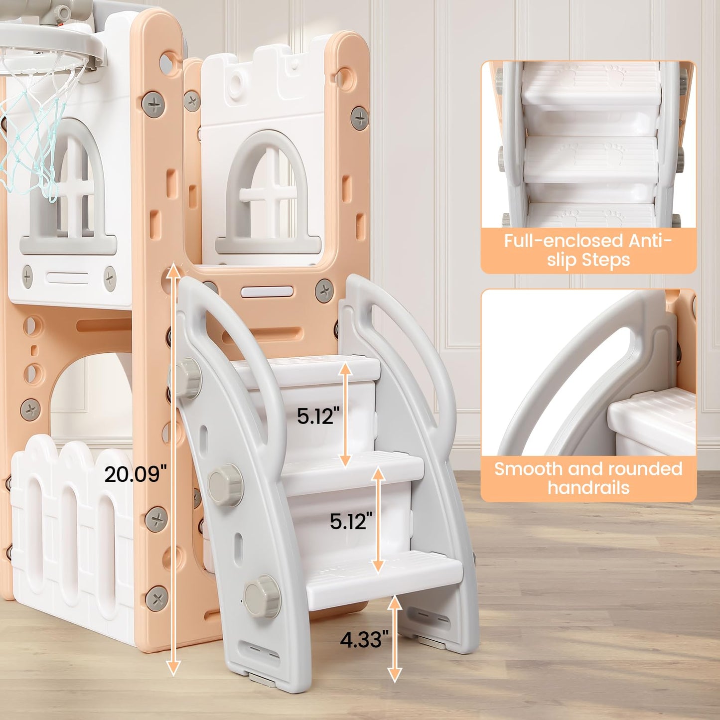 GarveeLife 8-in-1 Toddler Indoor Playground with Slide: Baby Slide Playset for Toddlers Ages 1-3 Outdoor Play, Kids Slide Includes Basketball Hoop, Climber, Crawling Tunnel, Telescope, Toy Storage