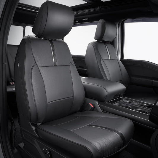DrCarNow for Ford F150 Front Seat Covers 2015-2022 2023 2024 2025,Only Fit F150 1st Row Bucket Seat(XL,XLT),Black Waterproof Leather Seat Cover Accessories(Only Front Seat