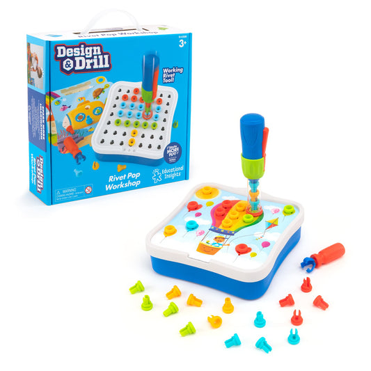 Educational Insights Design & Drill Rivet Pop Workshop - Toddler STEM Toys, Occupational Therapy Games and Construction Toy Tools, Color Matching Activities for Kids, Fine Motor Toys for Toddlers 3-4